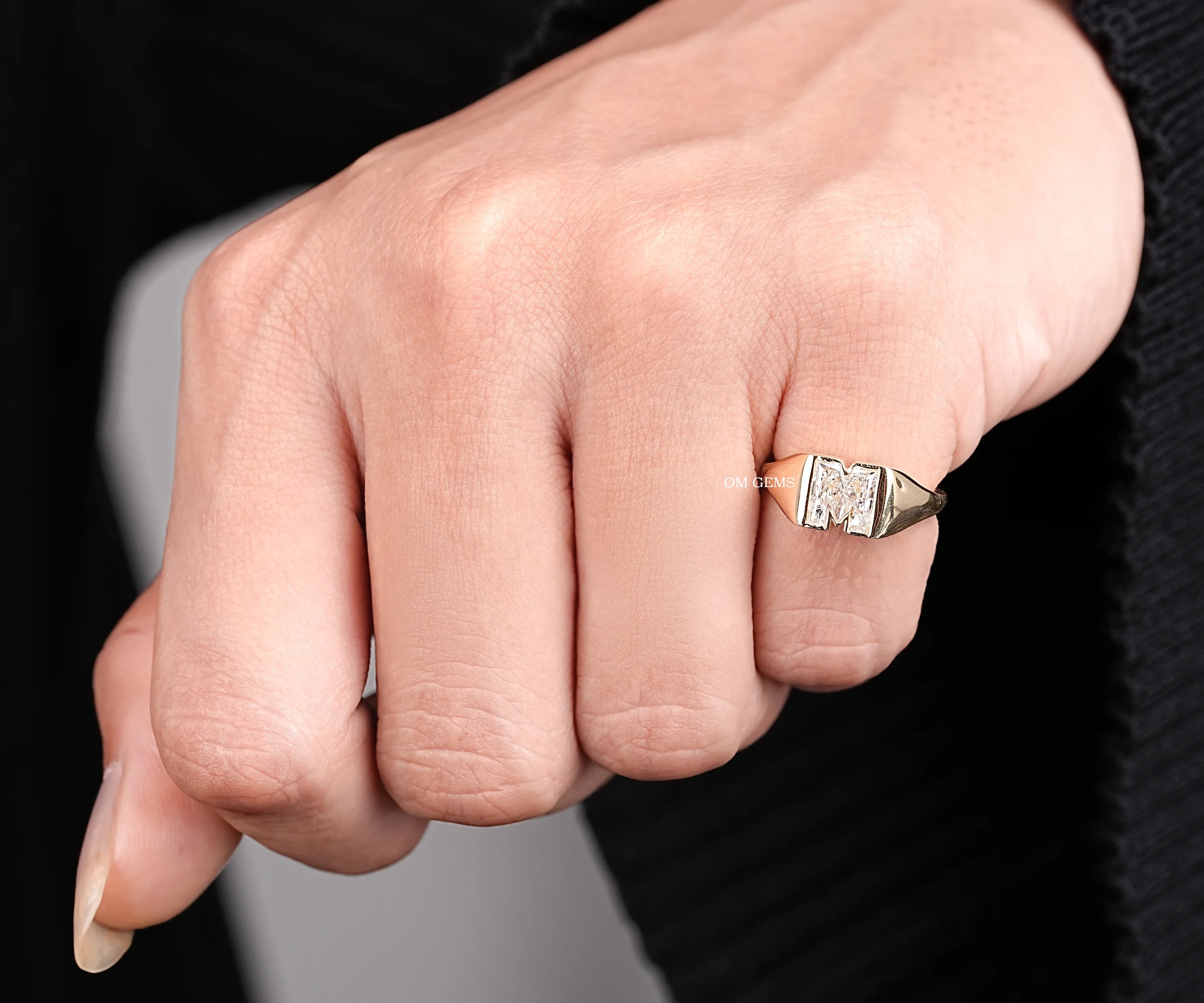 Lab Grown Diamond Custom M Shape Alphabet Ring