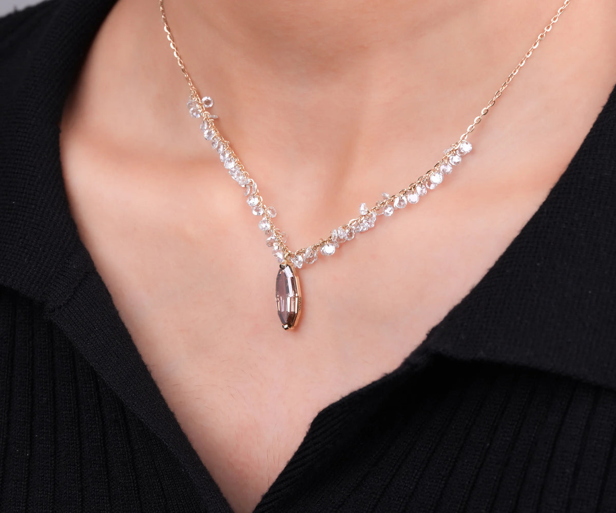 Briolette Drop Brown Marquise Lab Diamond Birthday Gift Necklace