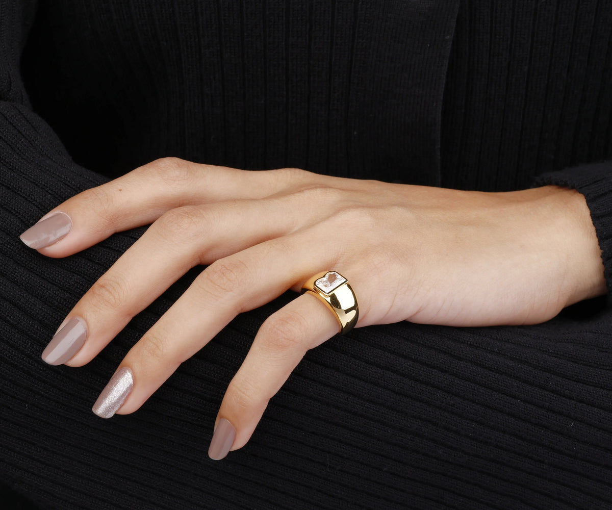 Chunky Signet B-Shaped Lab Grown Diamond Anniversary Ring