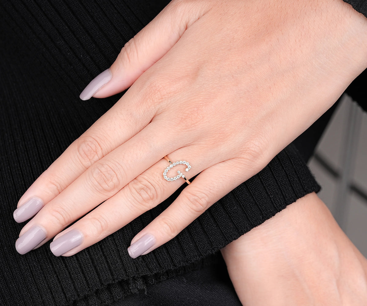 Custom Pavé G-Shaped Lab Grown Diamond Anniversary Ring