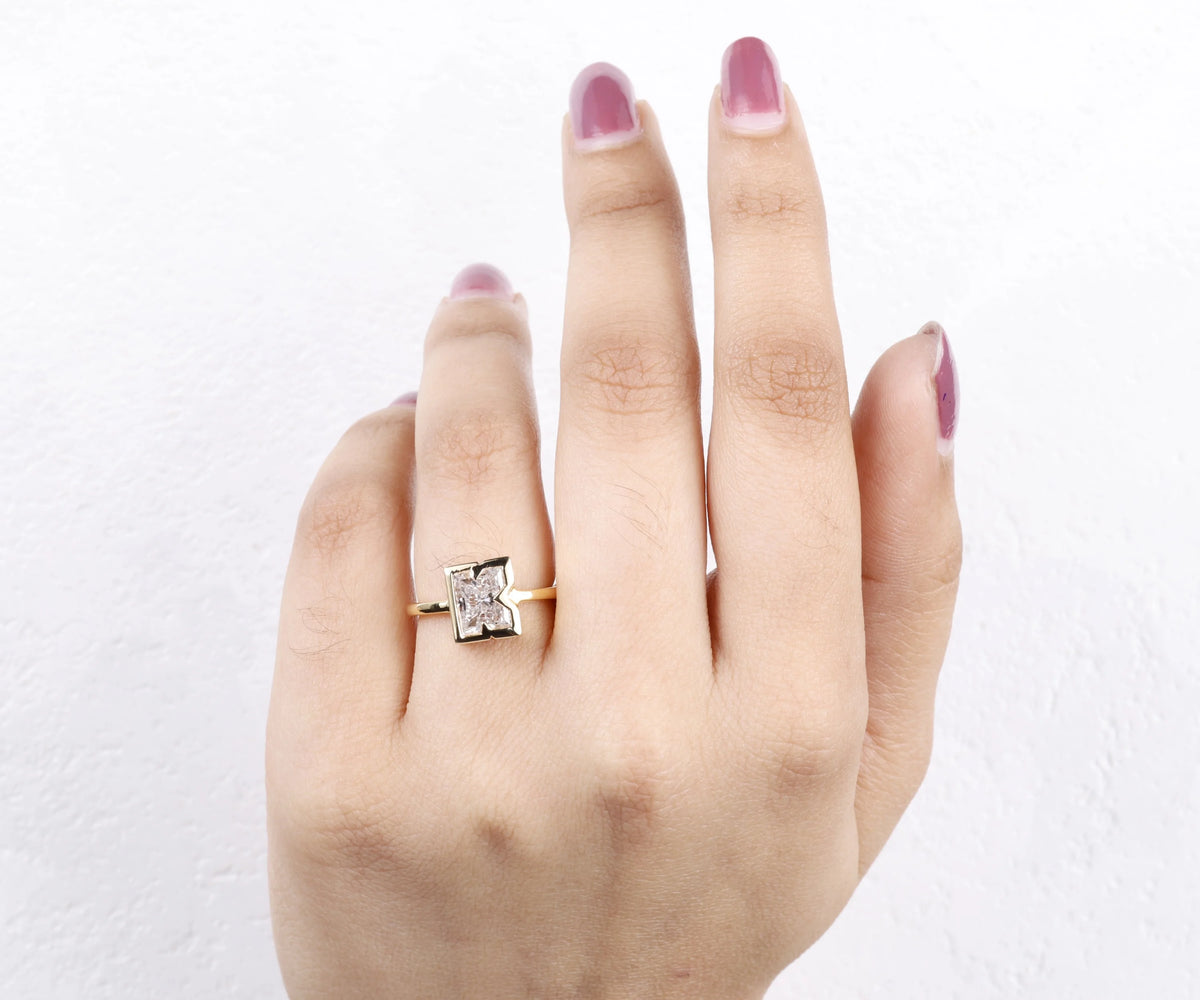 Custom K-Shaped Lab Grown Diamond Stackable Ring