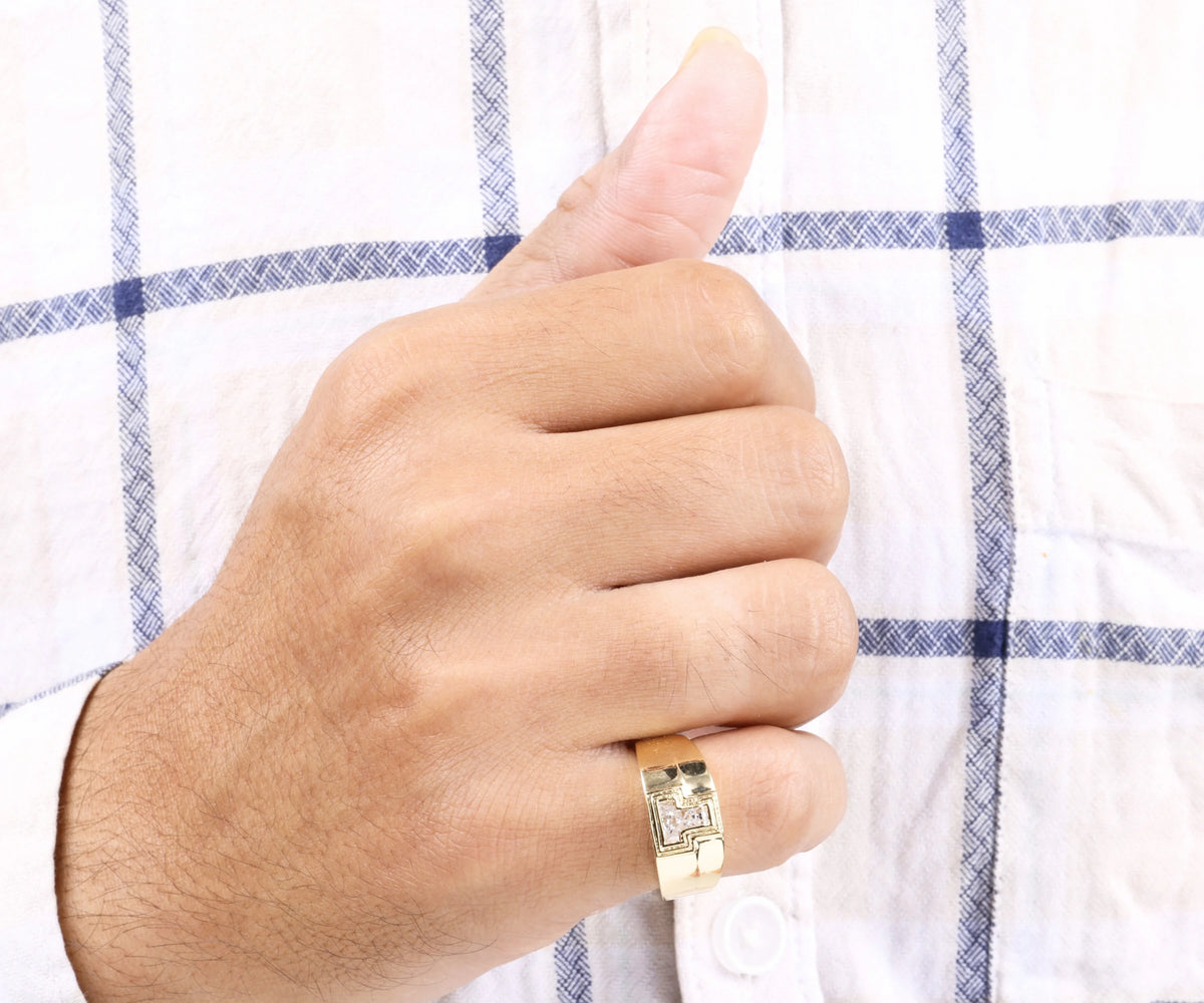 Chunky Signet T-Shaped Lab Grown Diamond Anniversary Ring