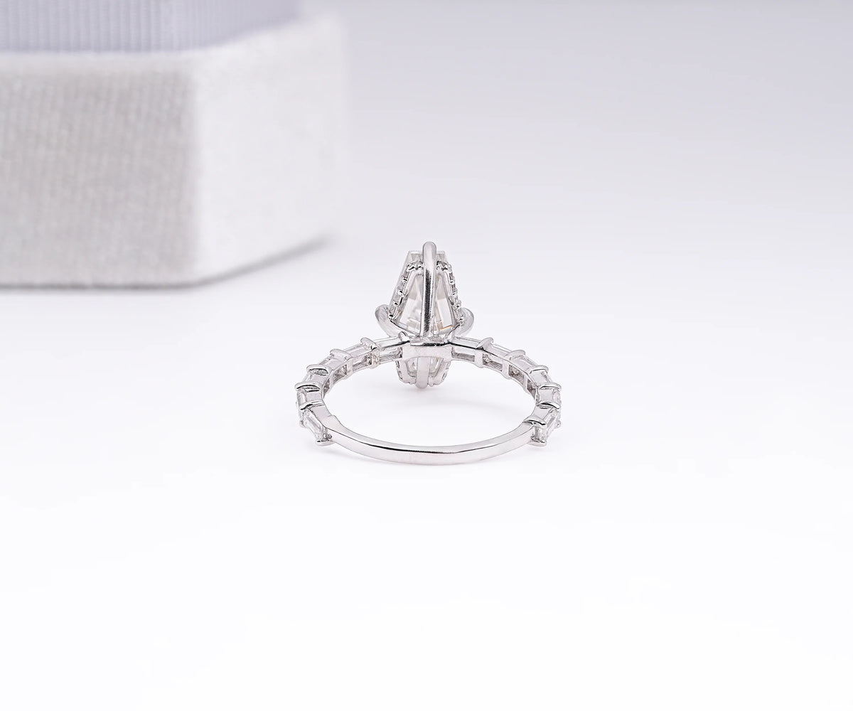 Solitaire Hidden Halo Antique Lozenge Shape Lab Diamond Engagement Ring