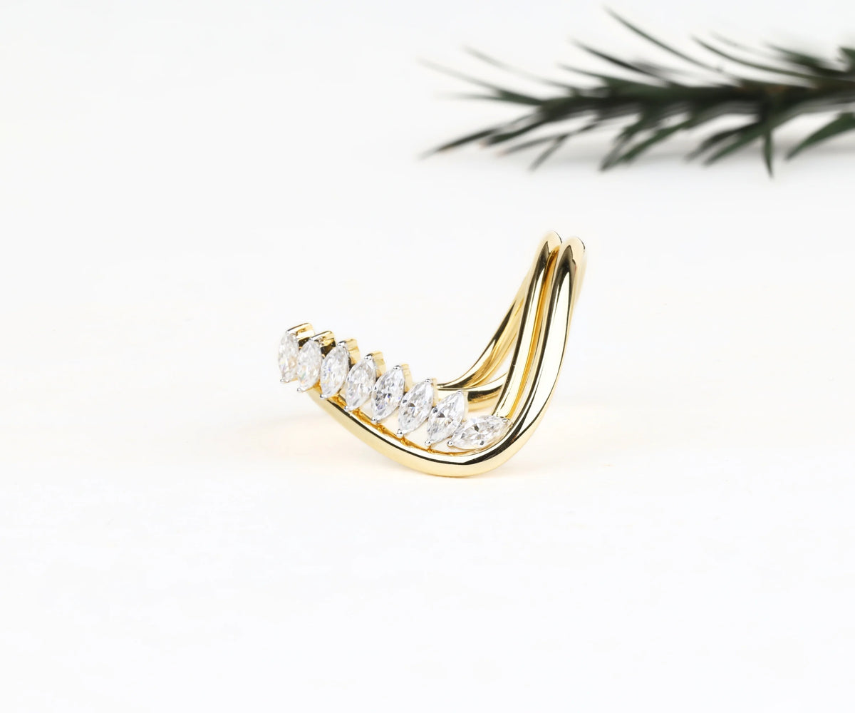 Bridal Set Pavé Marquise Shape Lab Grown Diamond Stackable Ring