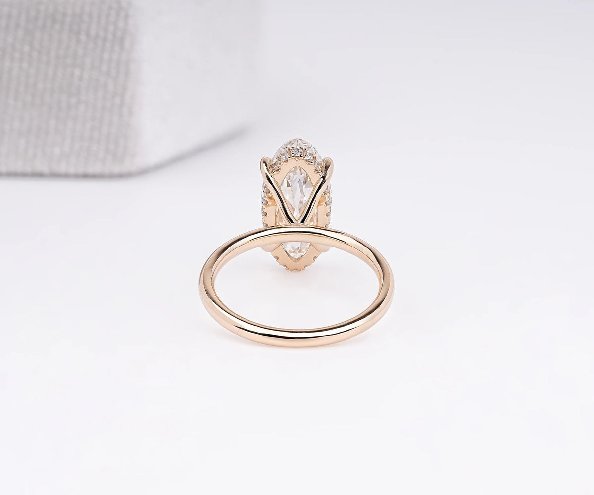Solitaire Hidden Halo Moval Shape Old Mine Lab Diamond Engagement Ring
