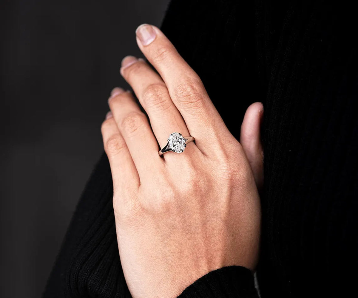Solitaire Split Shank Oval Shape Lab Grown Diamond Engagement Ring