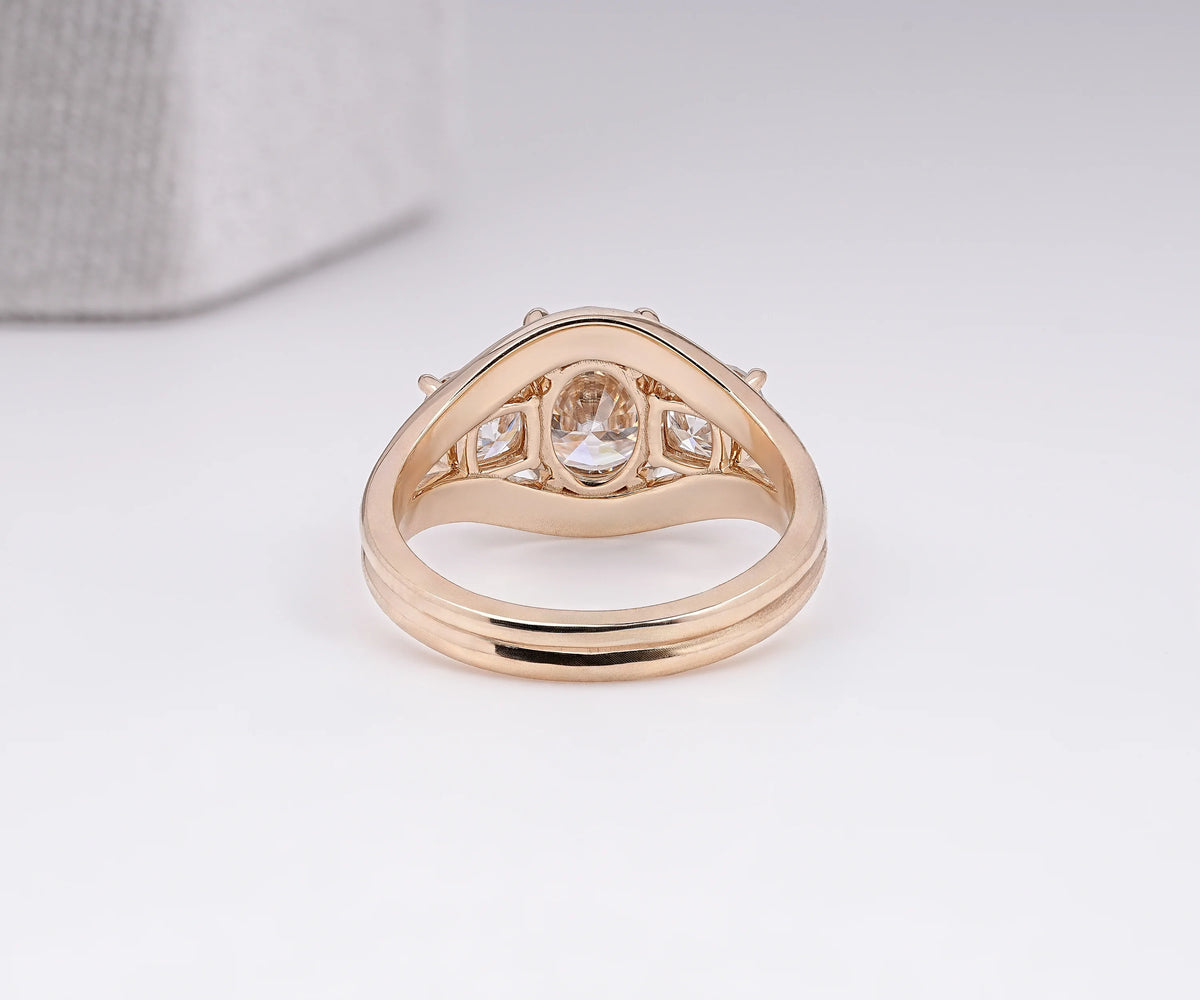 Three Stone Split Shank Oval Shape Lab Diamond Engagement Ring