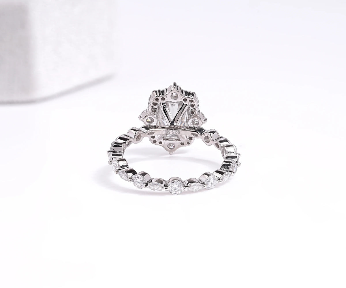 Halo Radiant Shape Side Alternate Set Accent Lab Diamond Engagement Ring