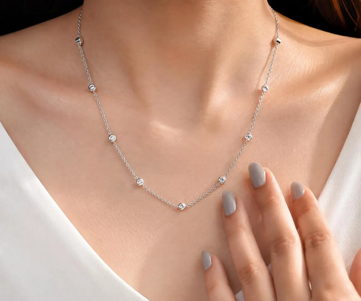 Station Round Shape Lab Diamonds Gift for Her Necklace