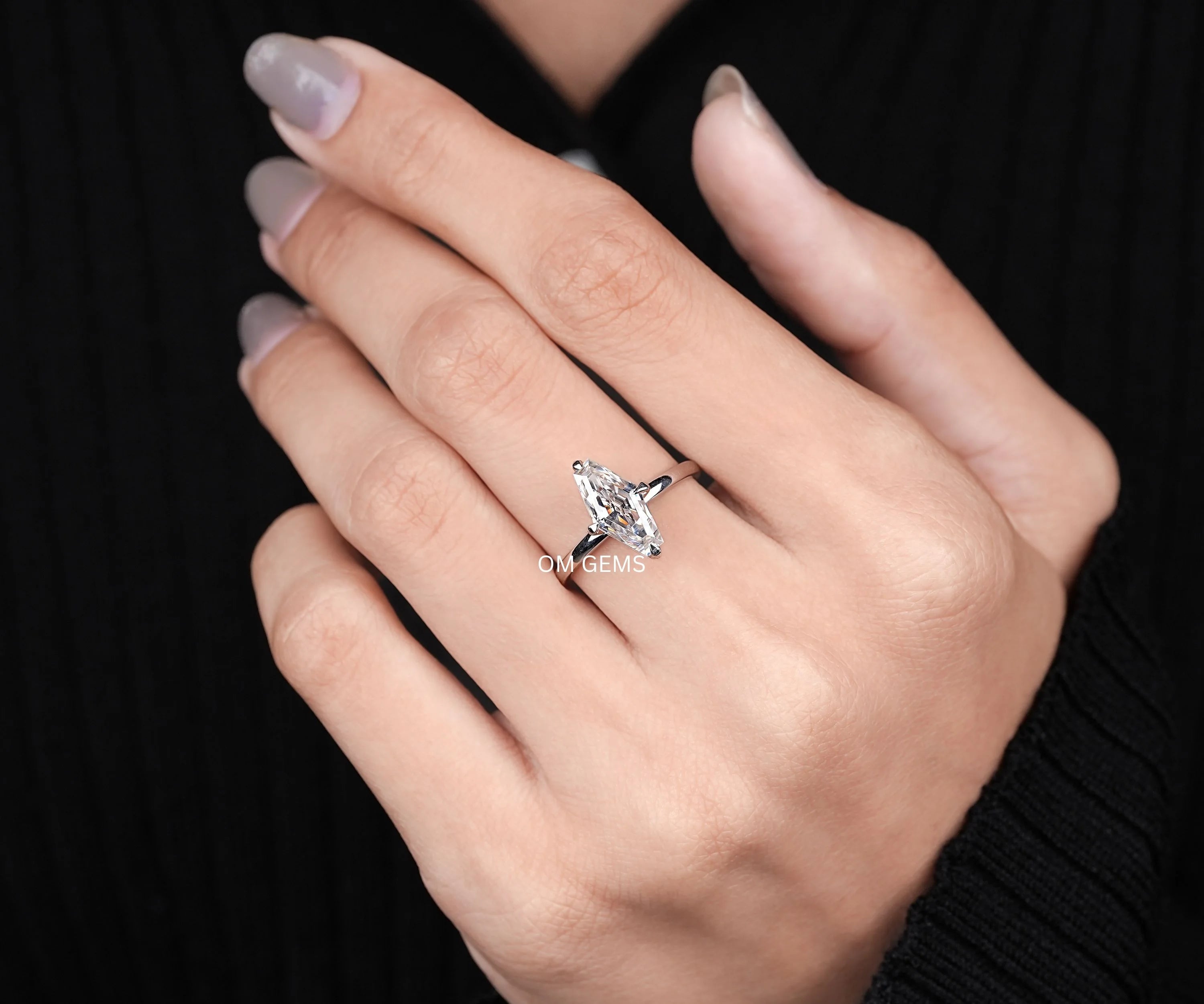 Lozenge Cut Lab Grown Diamond Ring