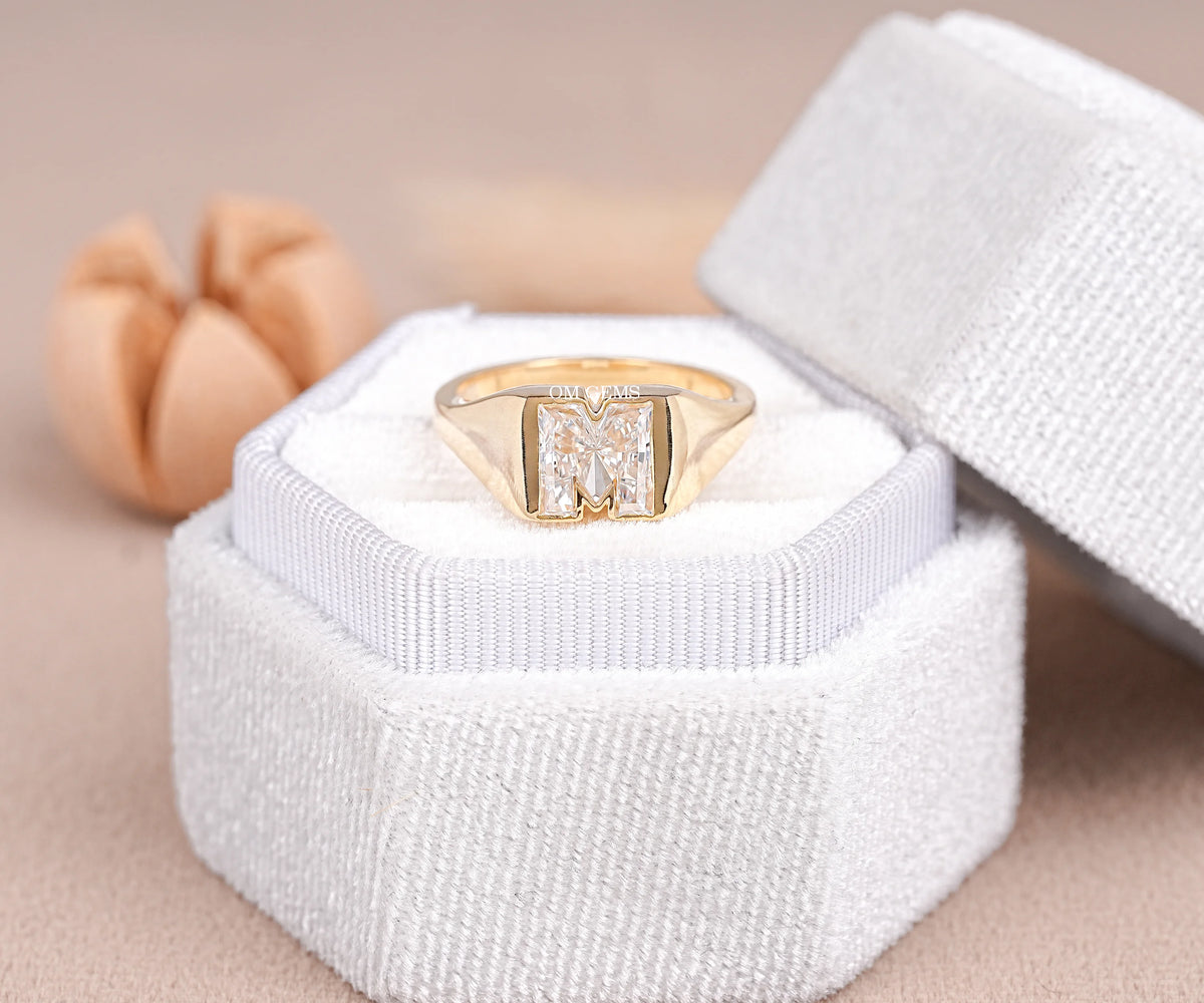 M-Shaped Lab Diamond Custom Initial Ring