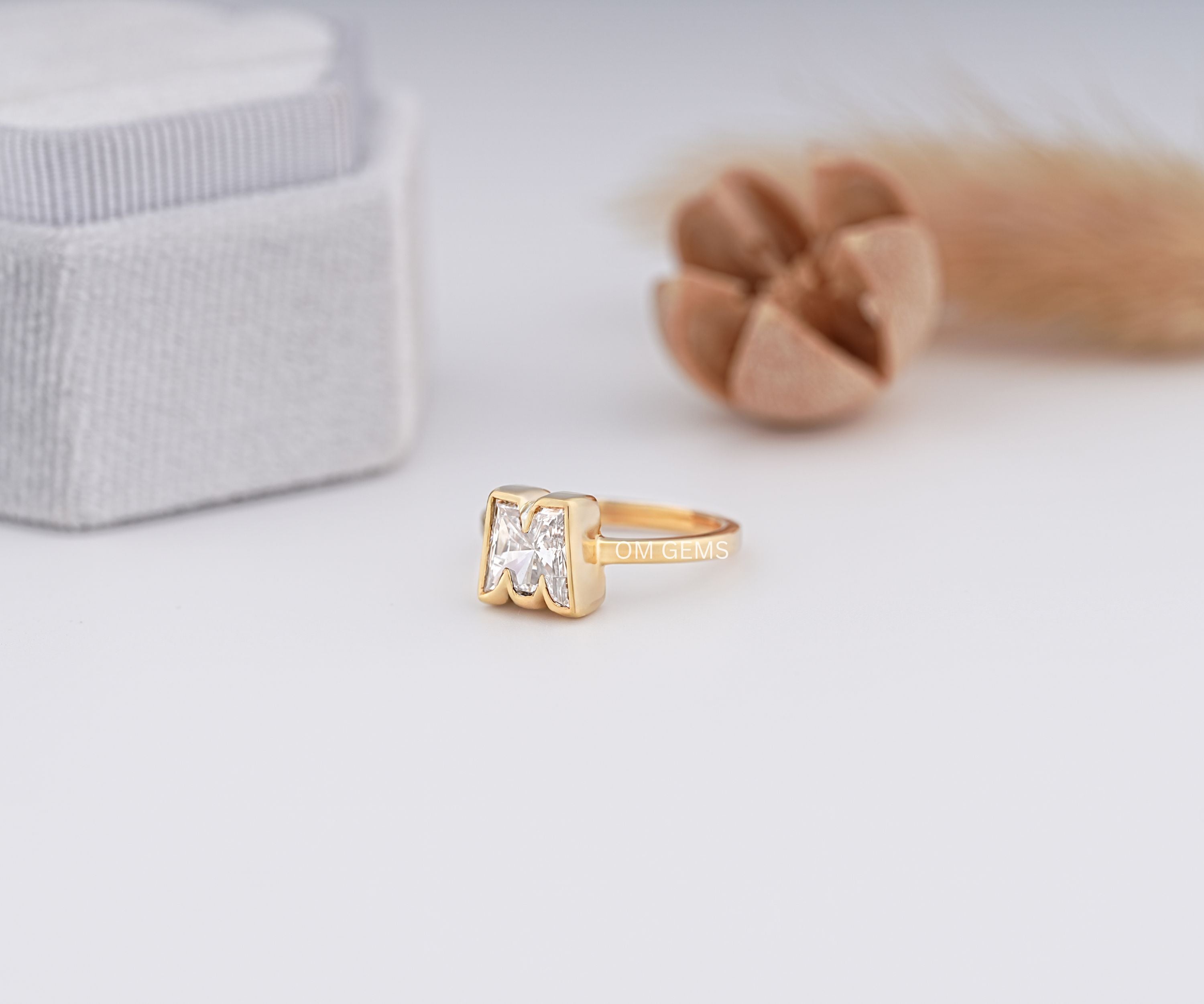 M Letter Lab Grown Diamond Initial Ring