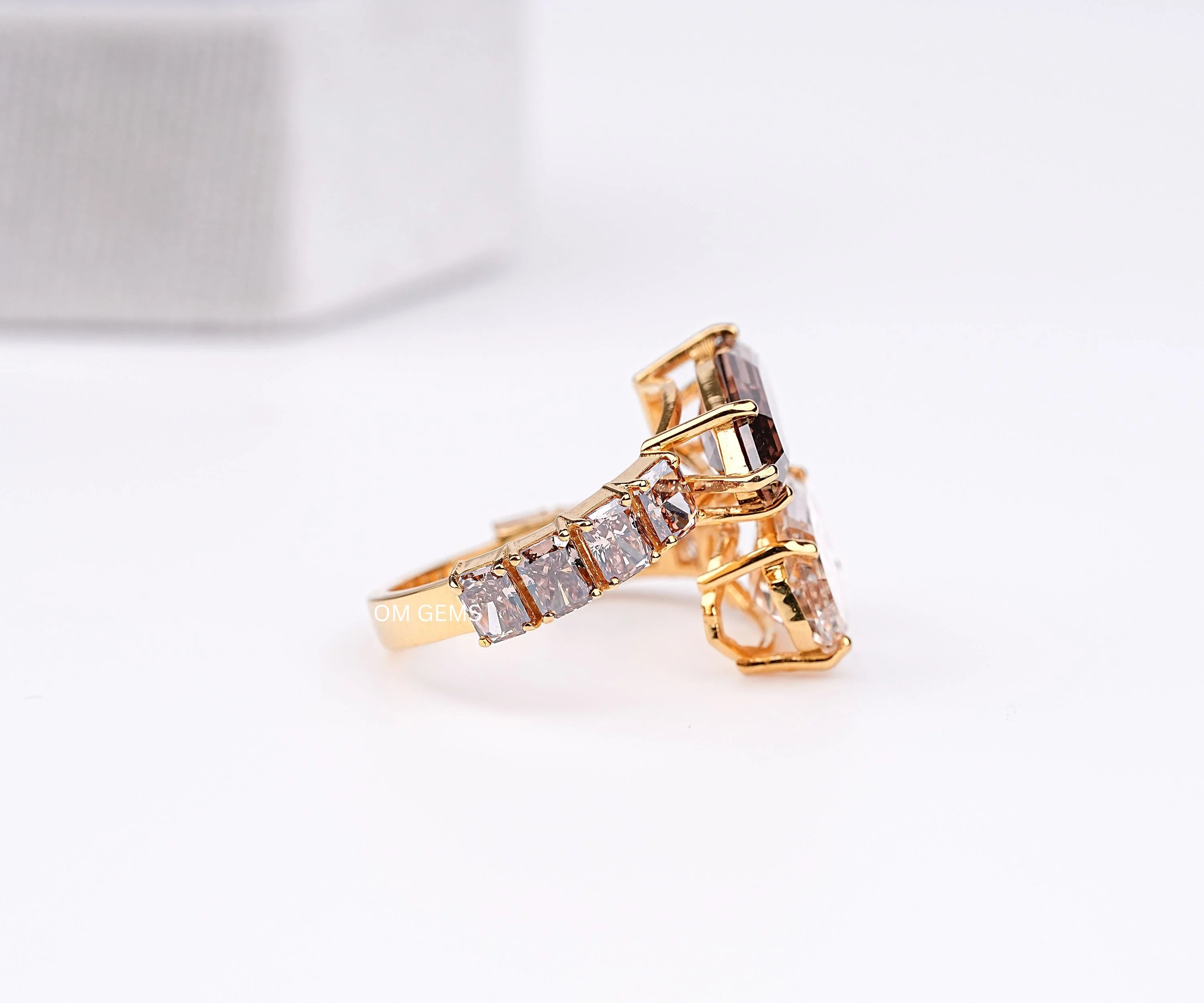 Marquise And Oval Step Cut Two Stone Open Cuff Ring