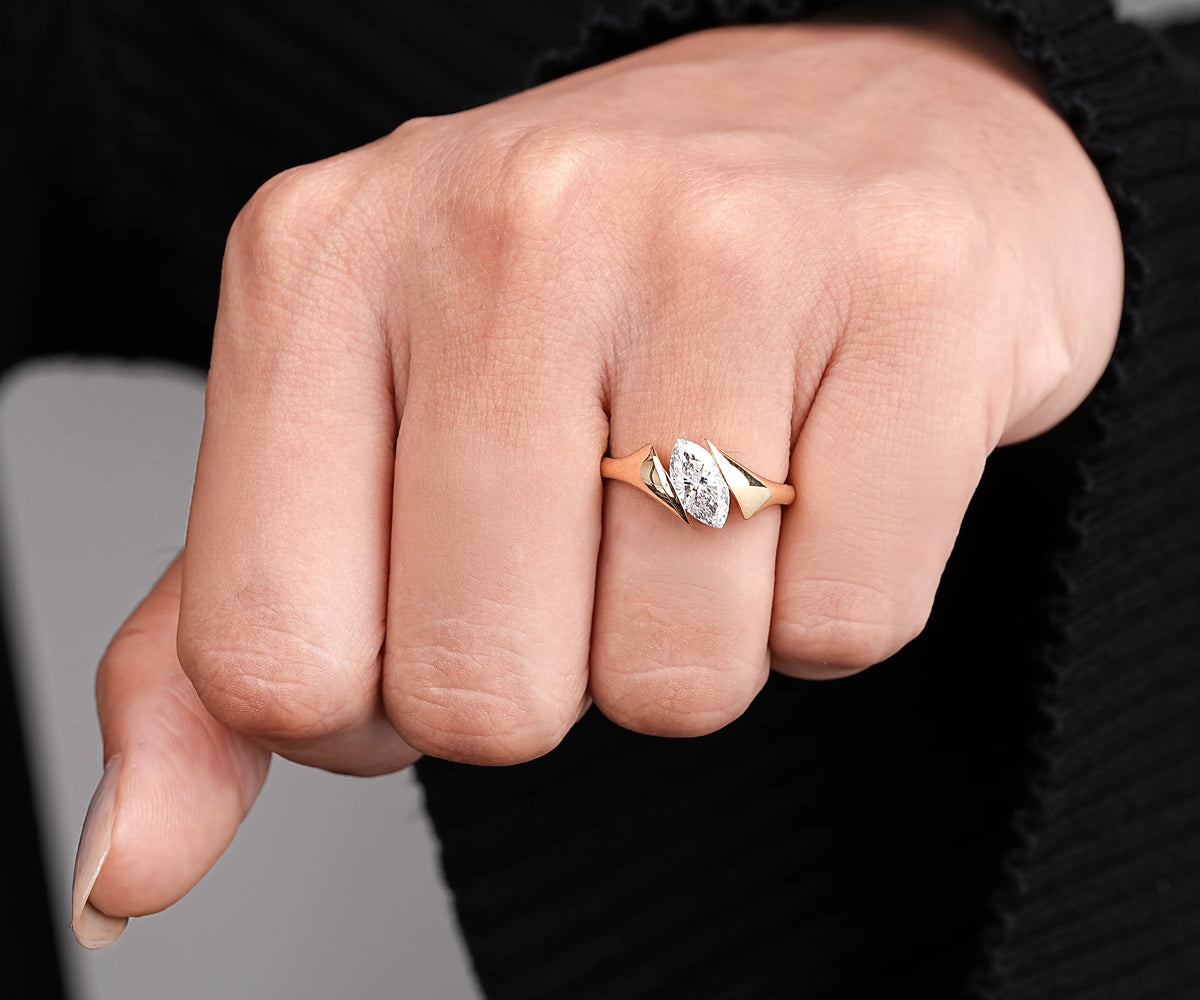 Marquise Shape Lab Grown Diamond Solitaire Bypass Engagement Ring
