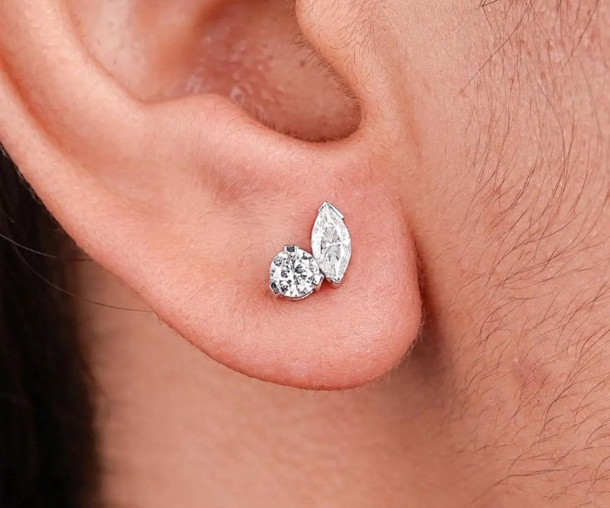 Toi et Moi Marquise Round Lab Grown Diamond Stud Earrings