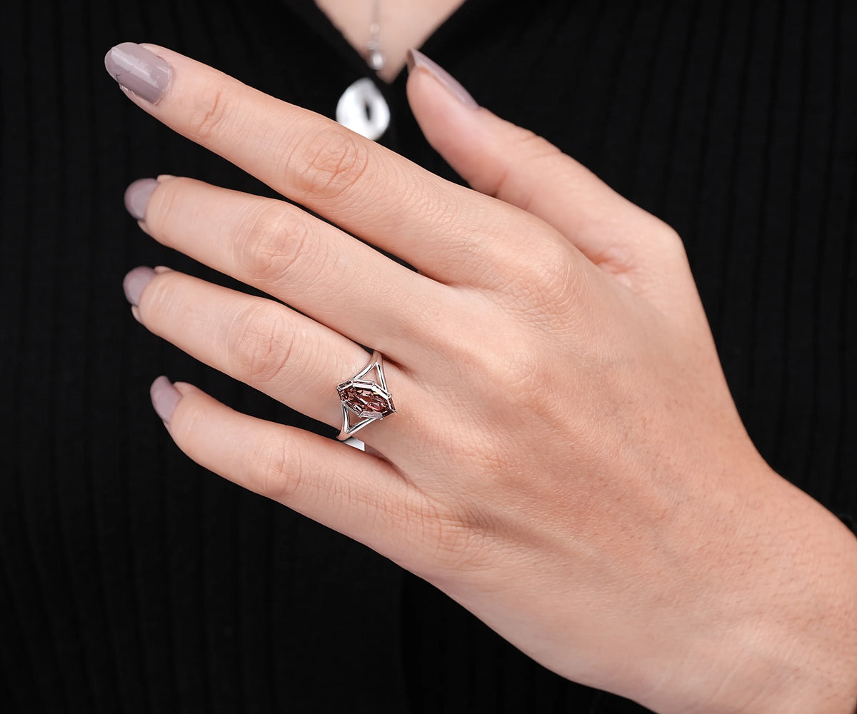 Solitaire Split Shank Fancy Champagne Marquise Shape Lab Diamond Engagement Ring