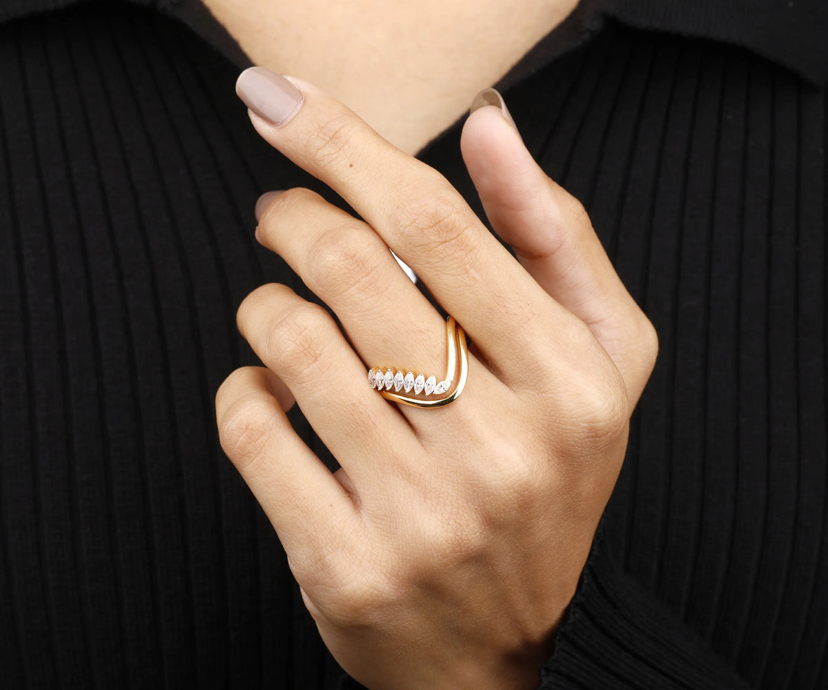 Bridal Set Pavé Marquise Shape Lab Grown Diamond Stackable Ring