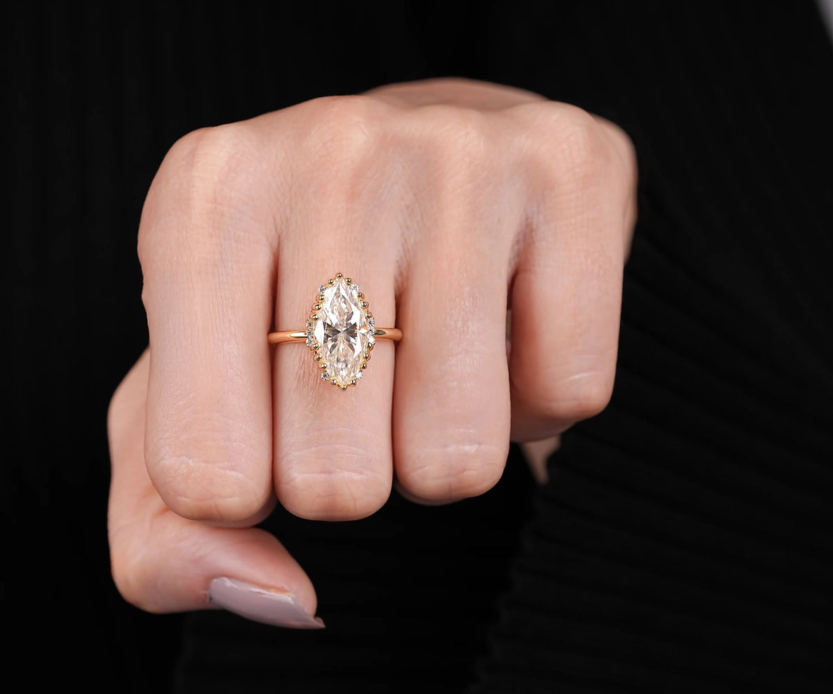 Solitaire Tulip Basket Marquise Shape Lab Diamond Engagement Ring