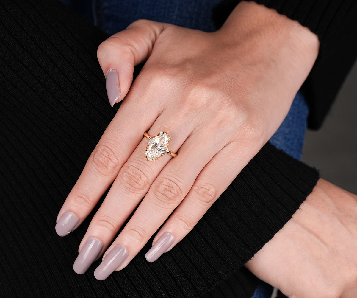 Solitaire Tulip Basket Marquise Shape Lab Diamond Engagement Ring