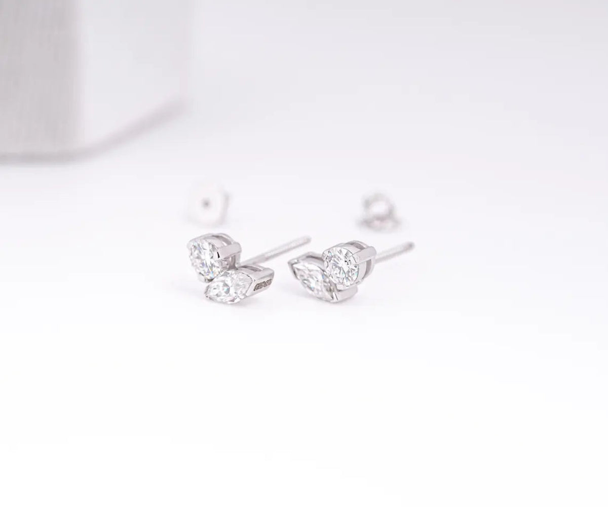 Toi et Moi Marquise Round Lab Grown Diamond Stud Earrings
