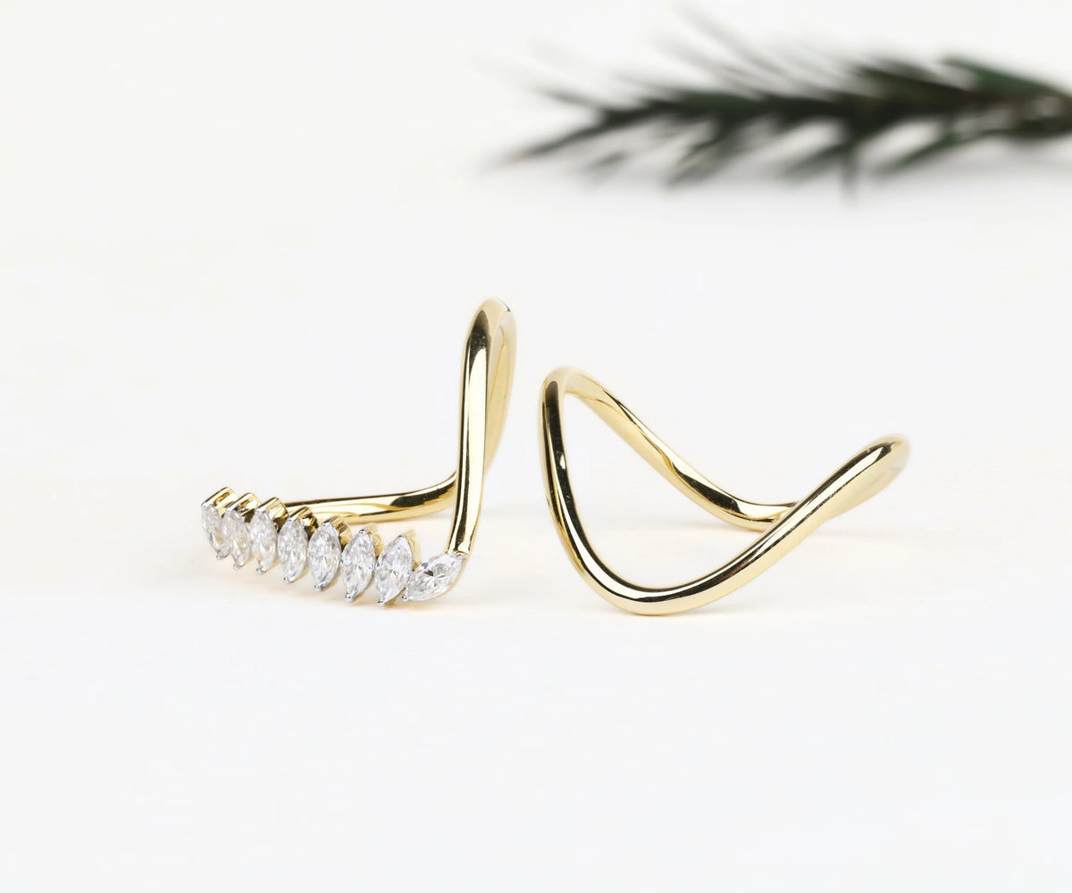 Bridal Set Pavé Marquise Shape Lab Grown Diamond Stackable Ring