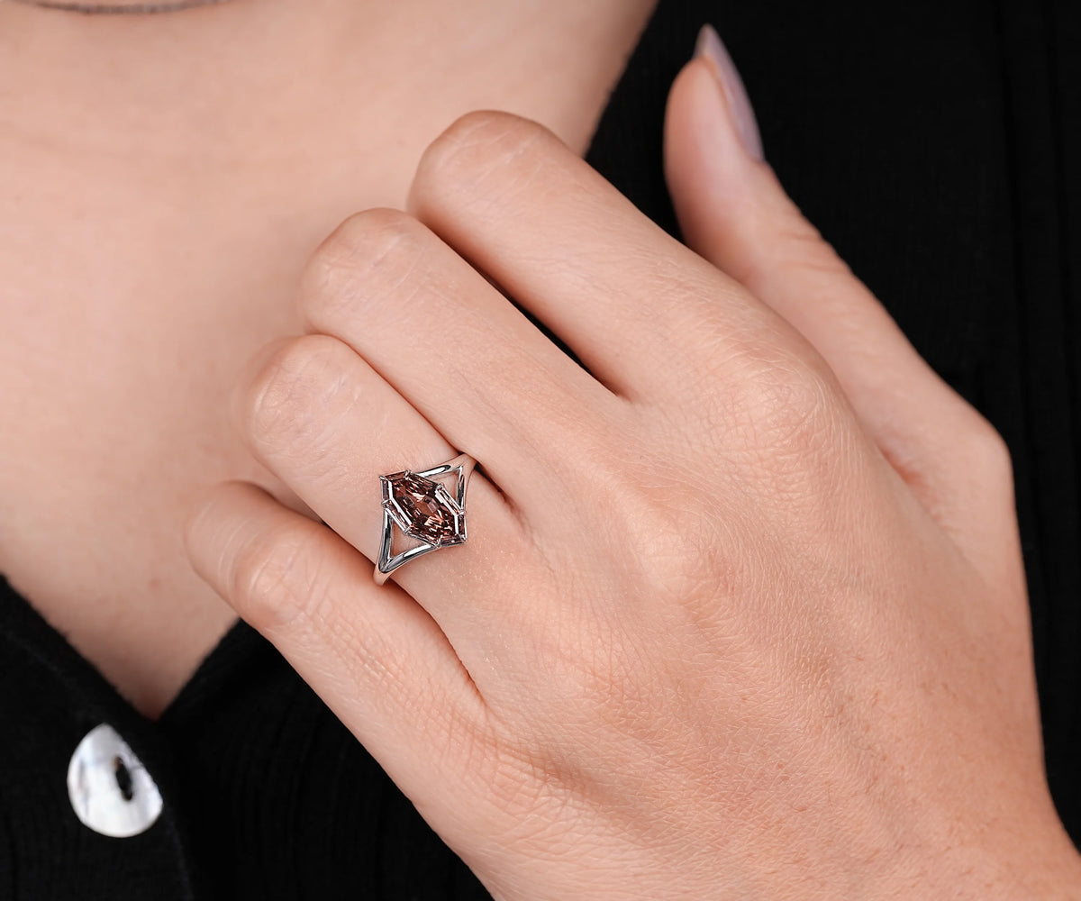 Solitaire Split Shank Fancy Champagne Marquise Shape Lab Diamond Engagement Ring