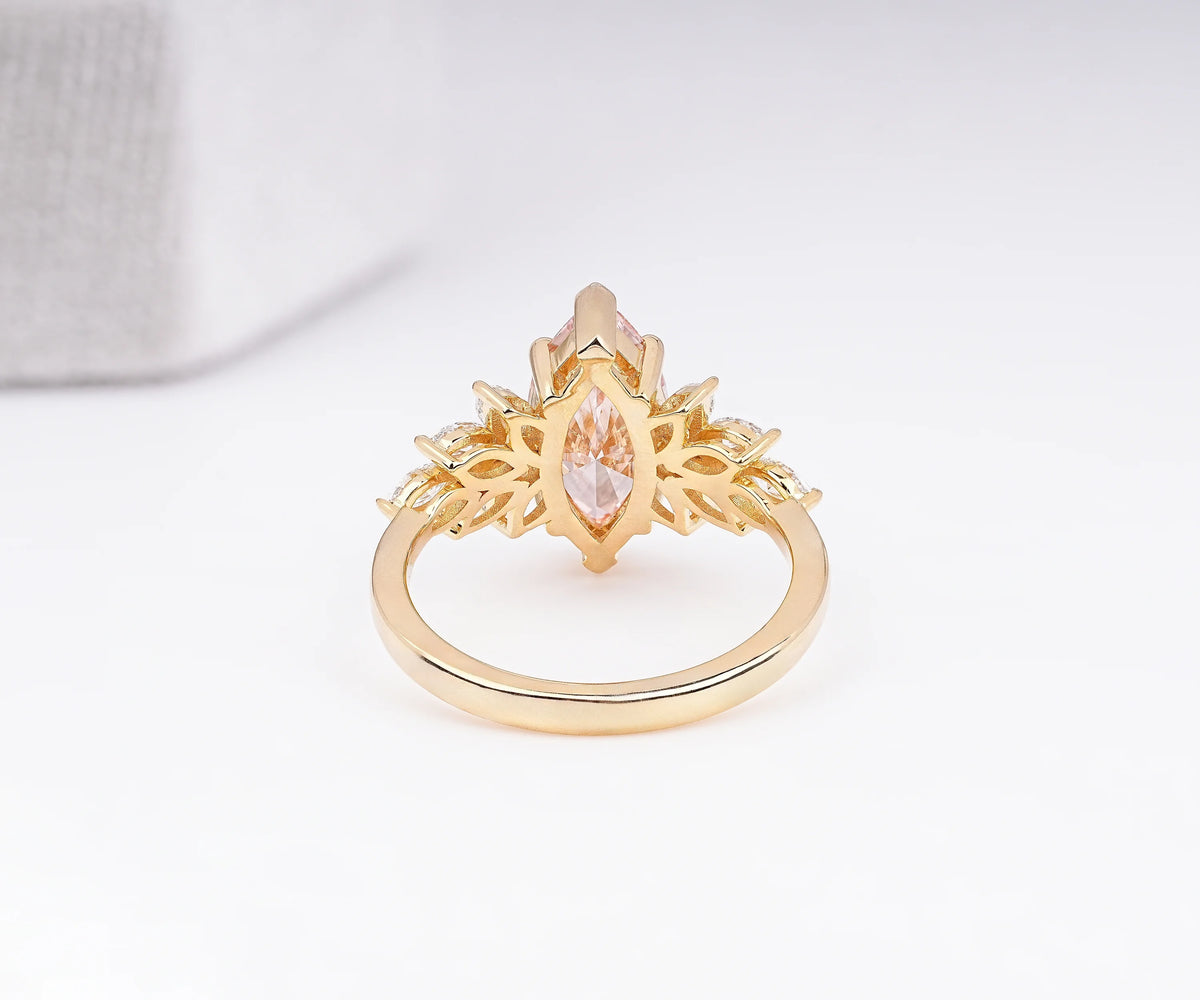 Floral Cluster Fancy Pink Marquise Shape Lab Diamond Engagement Ring