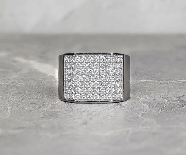 Men's Pavé Signet Round Shape Lab Diamond and Moissanite Wedding Ring