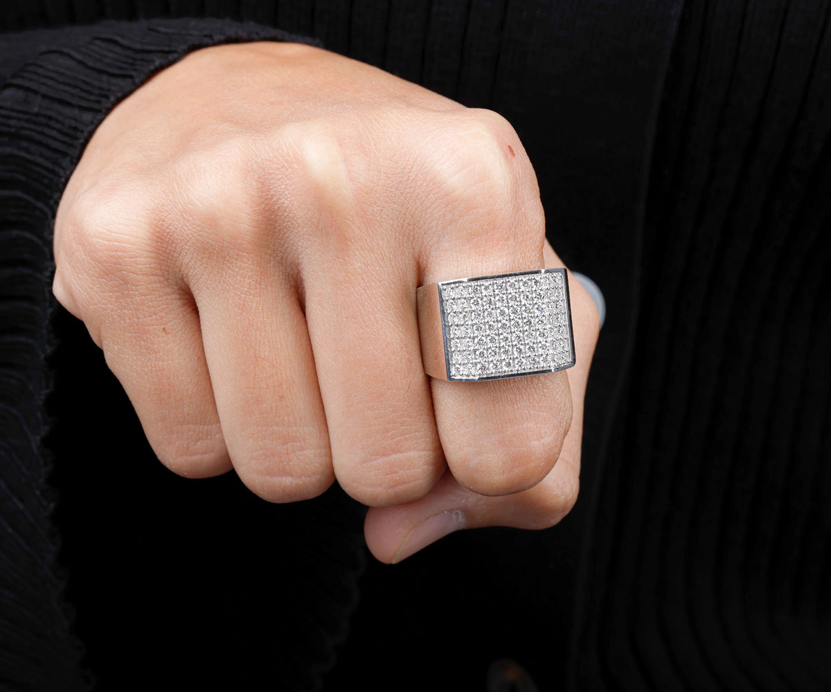 Men's Pavé Signet Round Shape Gemstone Wedding Ring