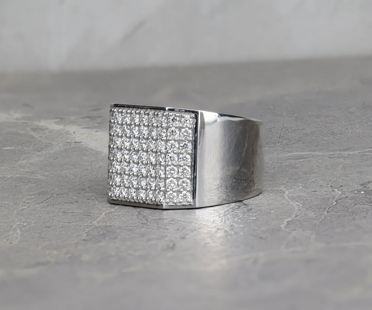 Men's Pavé Signet Round Shape Gemstone Wedding Ring