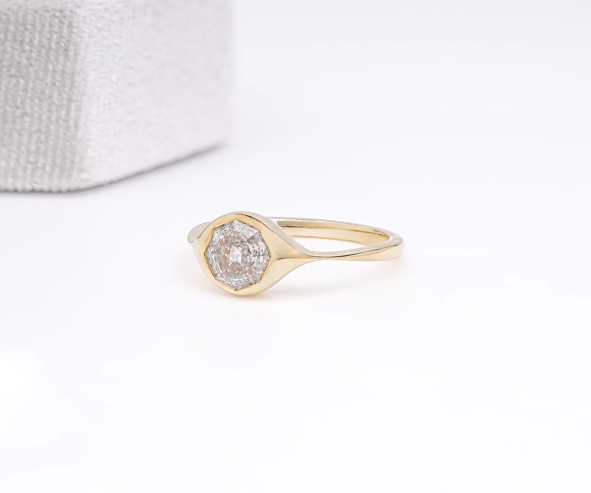 Solitaire Flush Set Octagonal Rose Cut Lab Diamond Engagement Ring