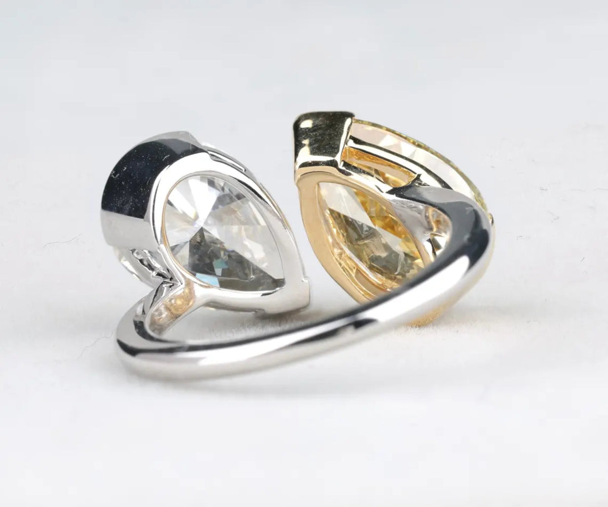 Toi Et Moi Fancy Yellow and White Pear Shape Lab Diamond Engagement Ring