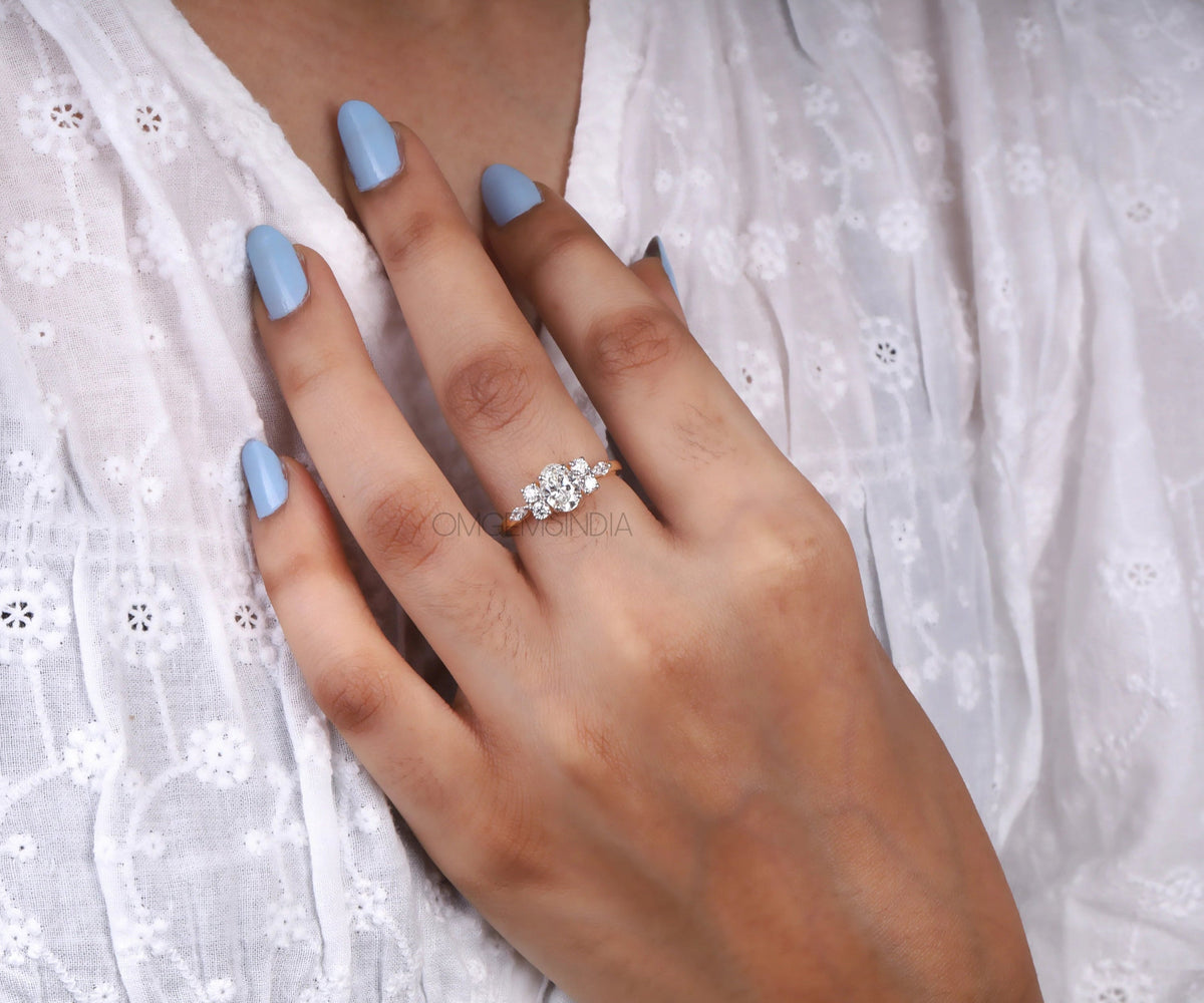 Cluster Oval Round and Marquise Lab Diamond Engagement Ring