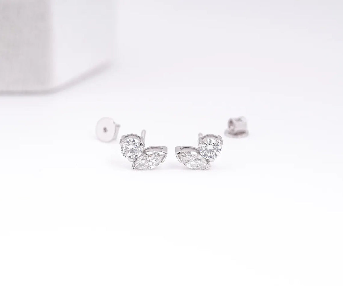 Toi et Moi Marquise Round Lab Grown Diamond Stud Earrings