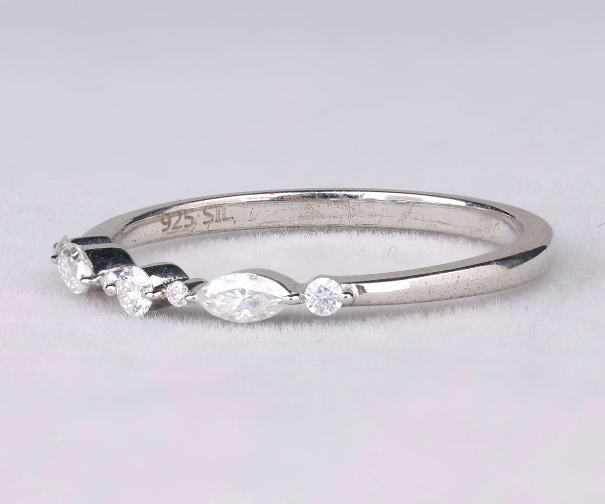 Alternate Cluster Marquise and Round Wedding Band