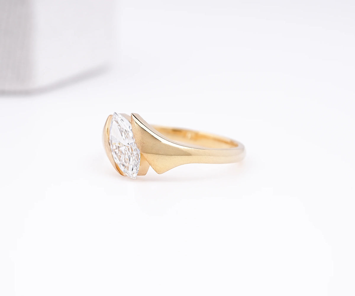 Marquise Shape Lab Grown Diamond Solitaire Bypass Engagement Ring