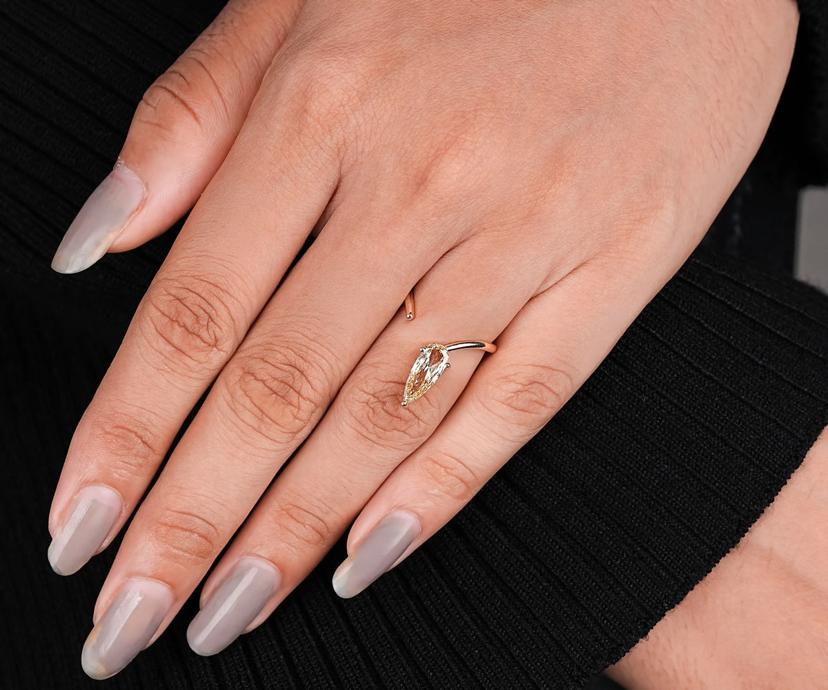 Solitaire Spiral Open Cuff Fancy Yellow Pear Rose Cut Lab Diamond Engagement Ring