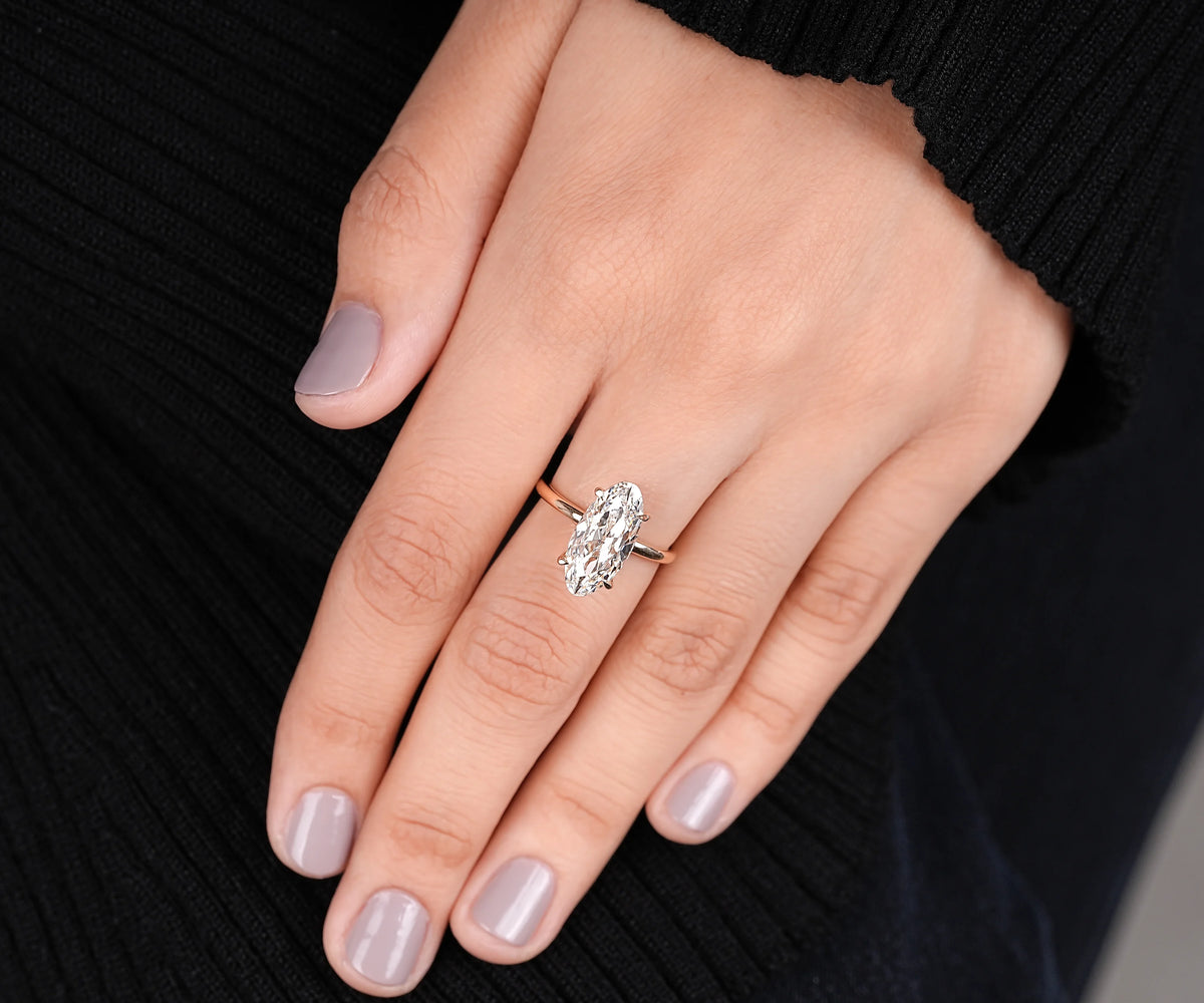 Solitaire Hidden Halo Moval Shape Old Mine Lab Diamond Engagement Ring