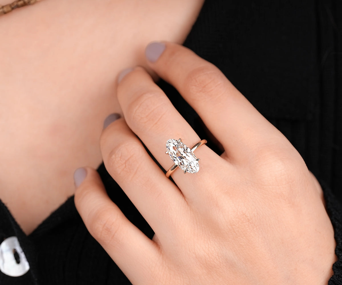 Solitaire Hidden Halo Moval Shape Old Mine Lab Diamond Engagement Ring