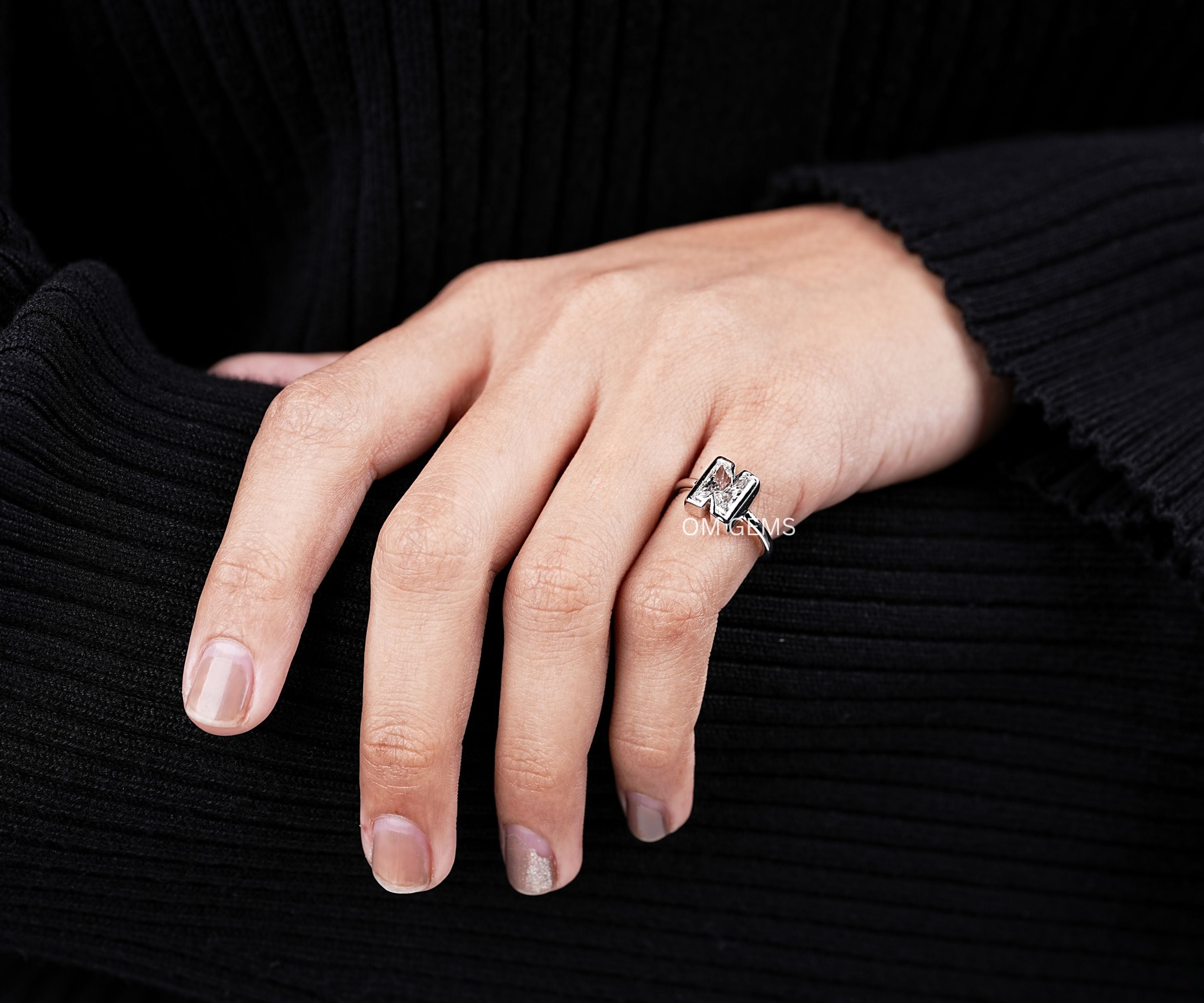 N Letter Lab Grown Diamond Initial Ring