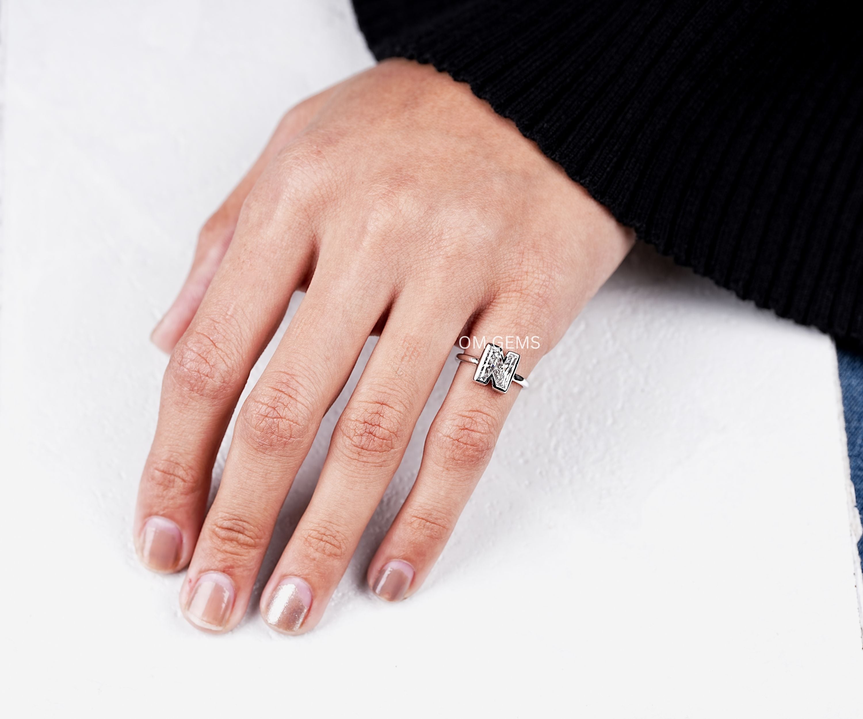 N Letter Lab Diamond Initial Ring
