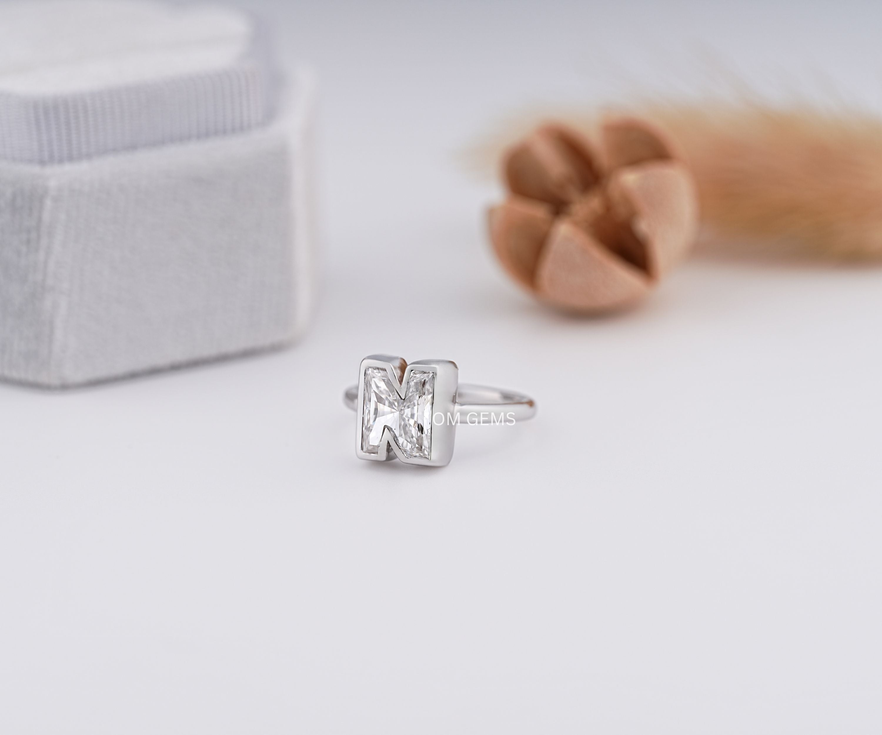 18k White Gold Lab Grown N Letter Diamond Initial Ring