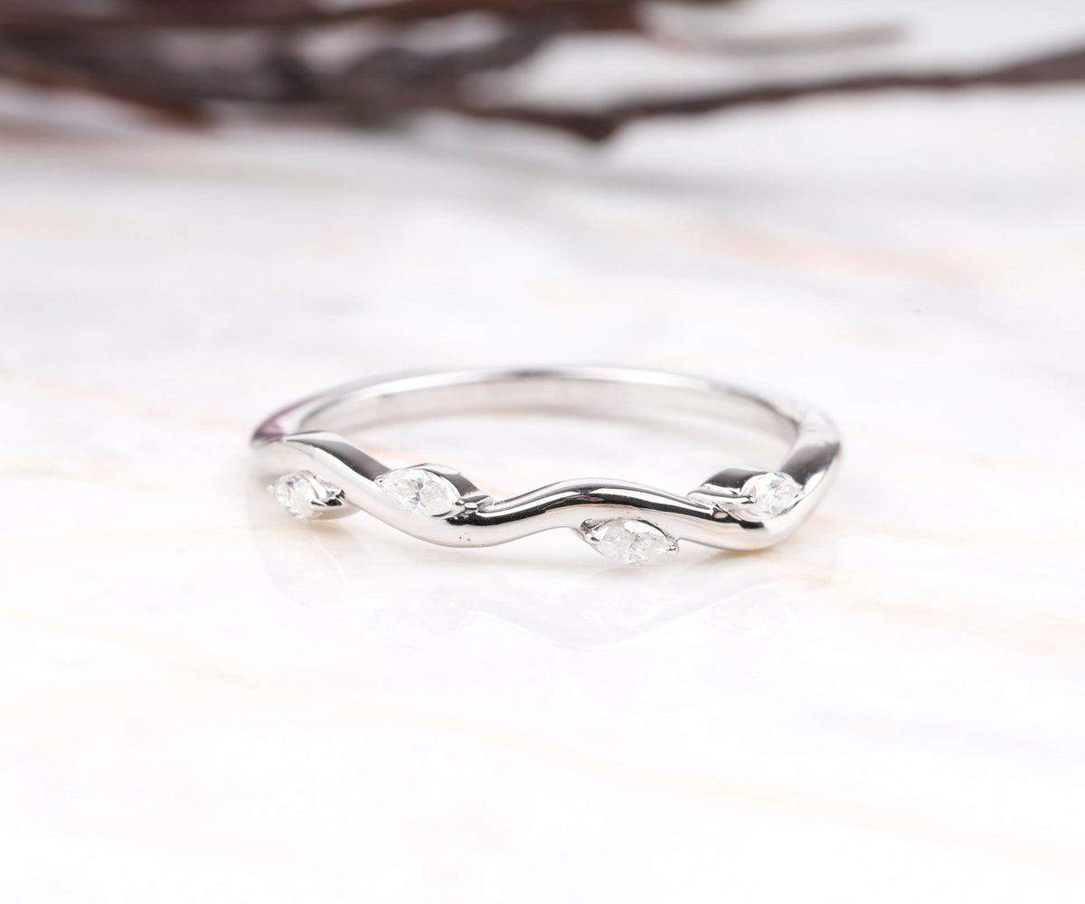 Nature Inspired Twig Marquise Shape Wedding Band