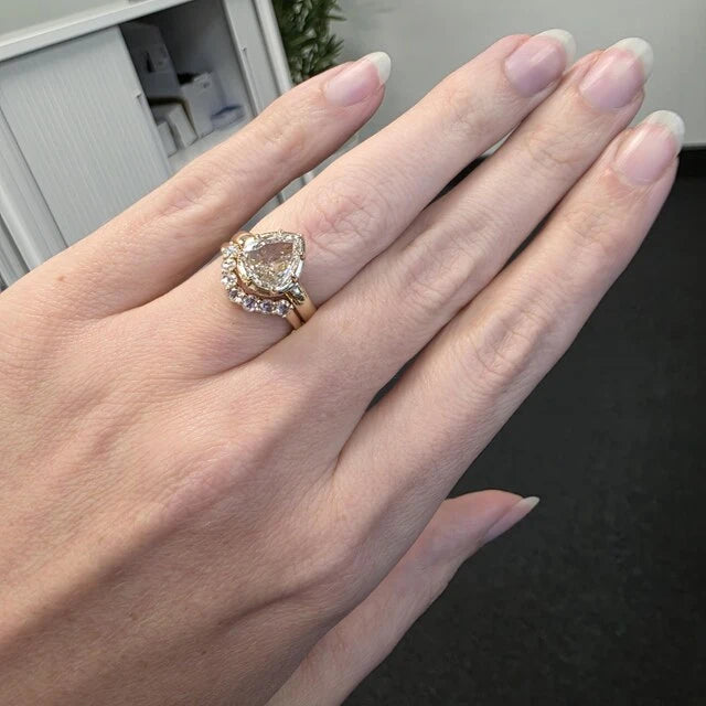 Pear and Round Bridal Set Lab Diamond Stackable Ring