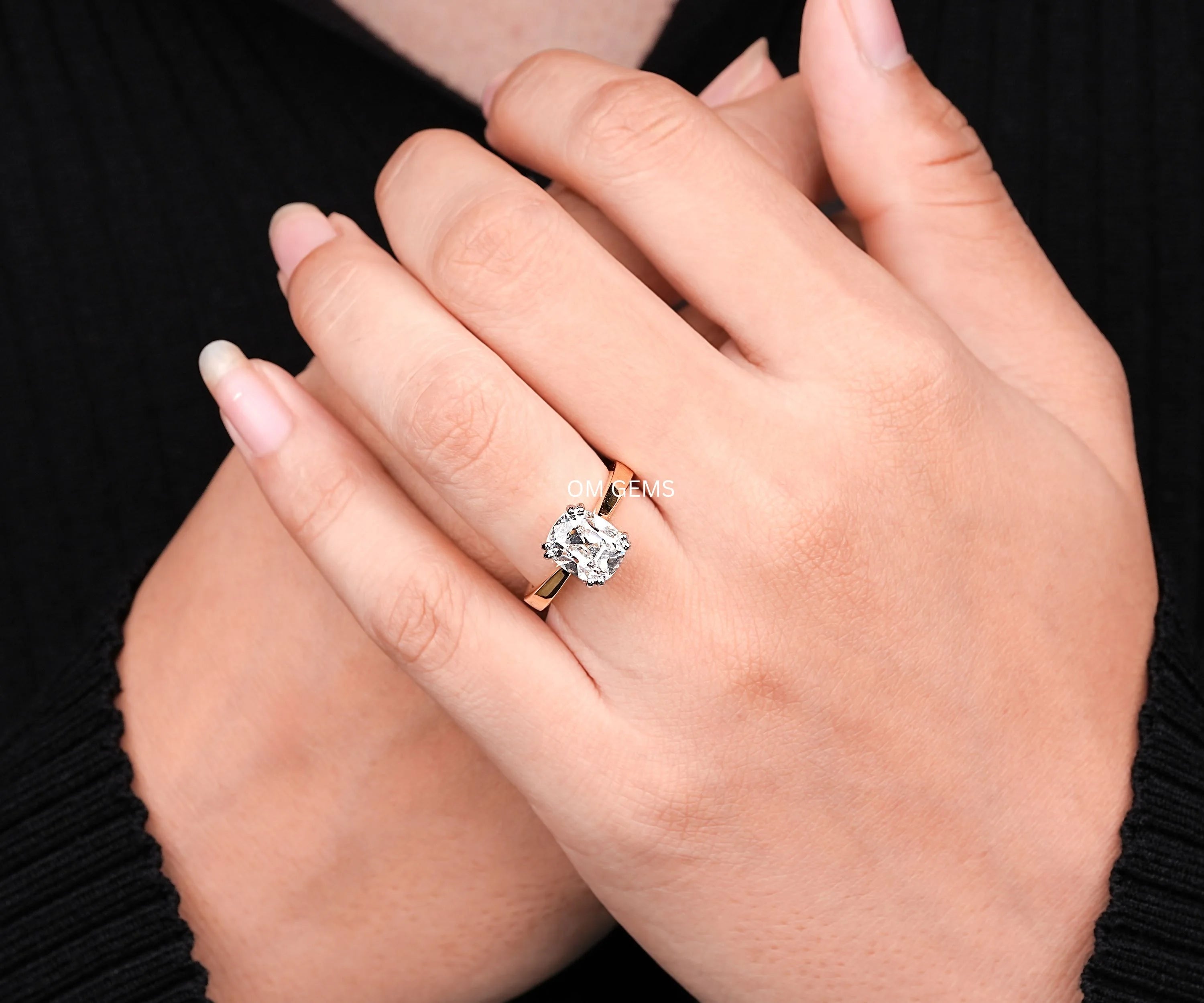 Old Mine Cushion Cut Lab Diamond Ring