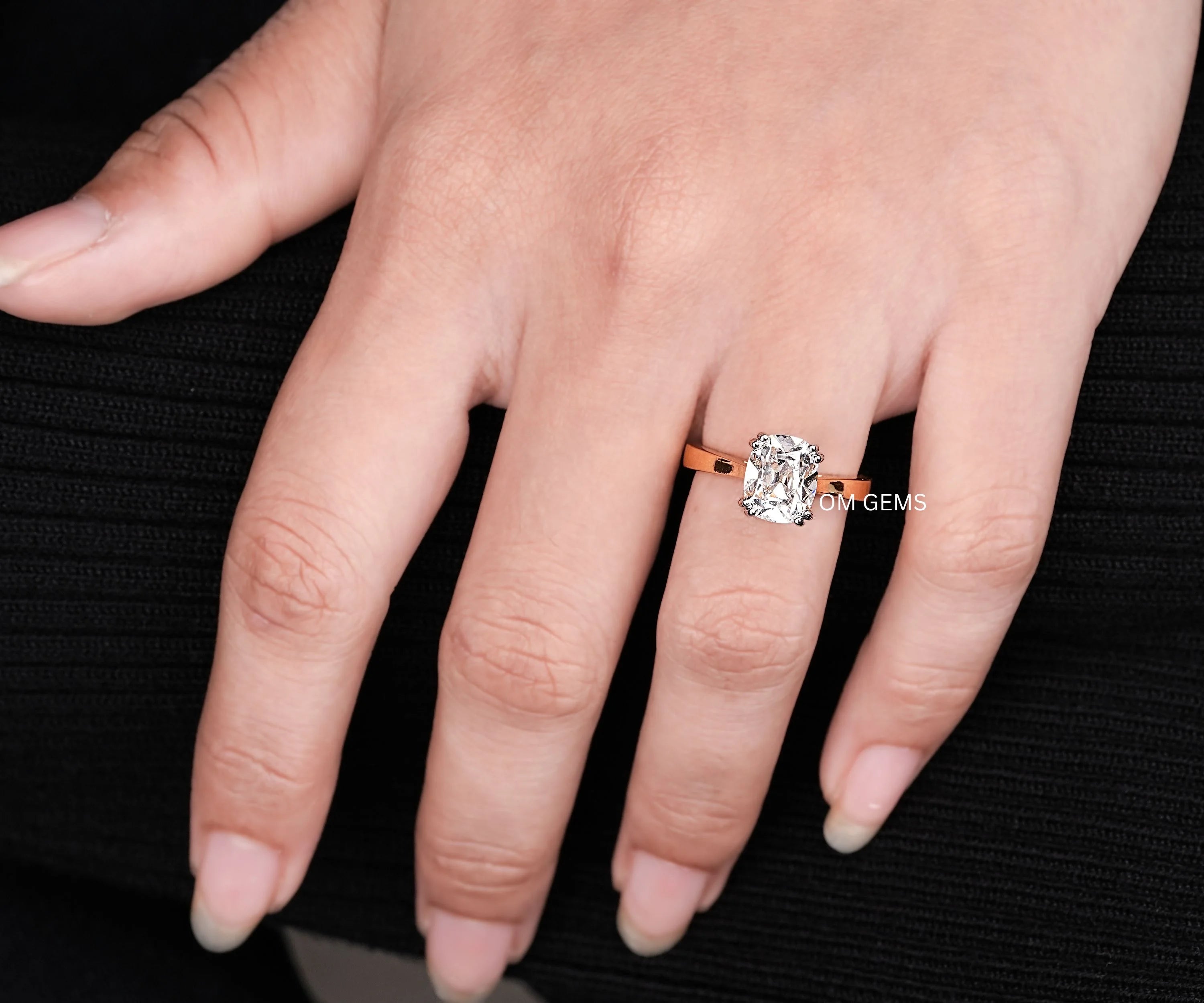 Old Mine Cushion Cut Lab Diamond Ring