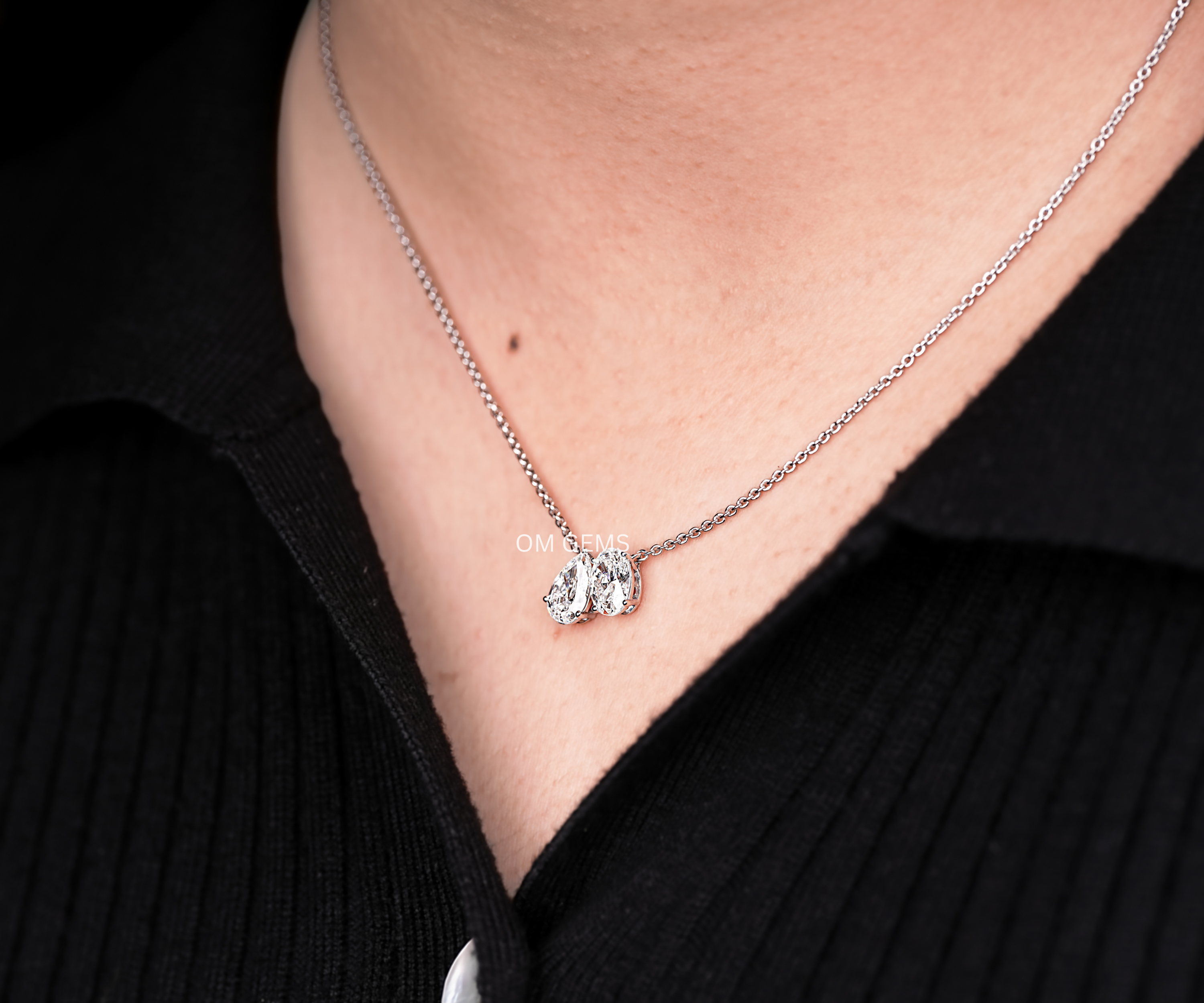 14k white Gold Toi Et Moi Pendant