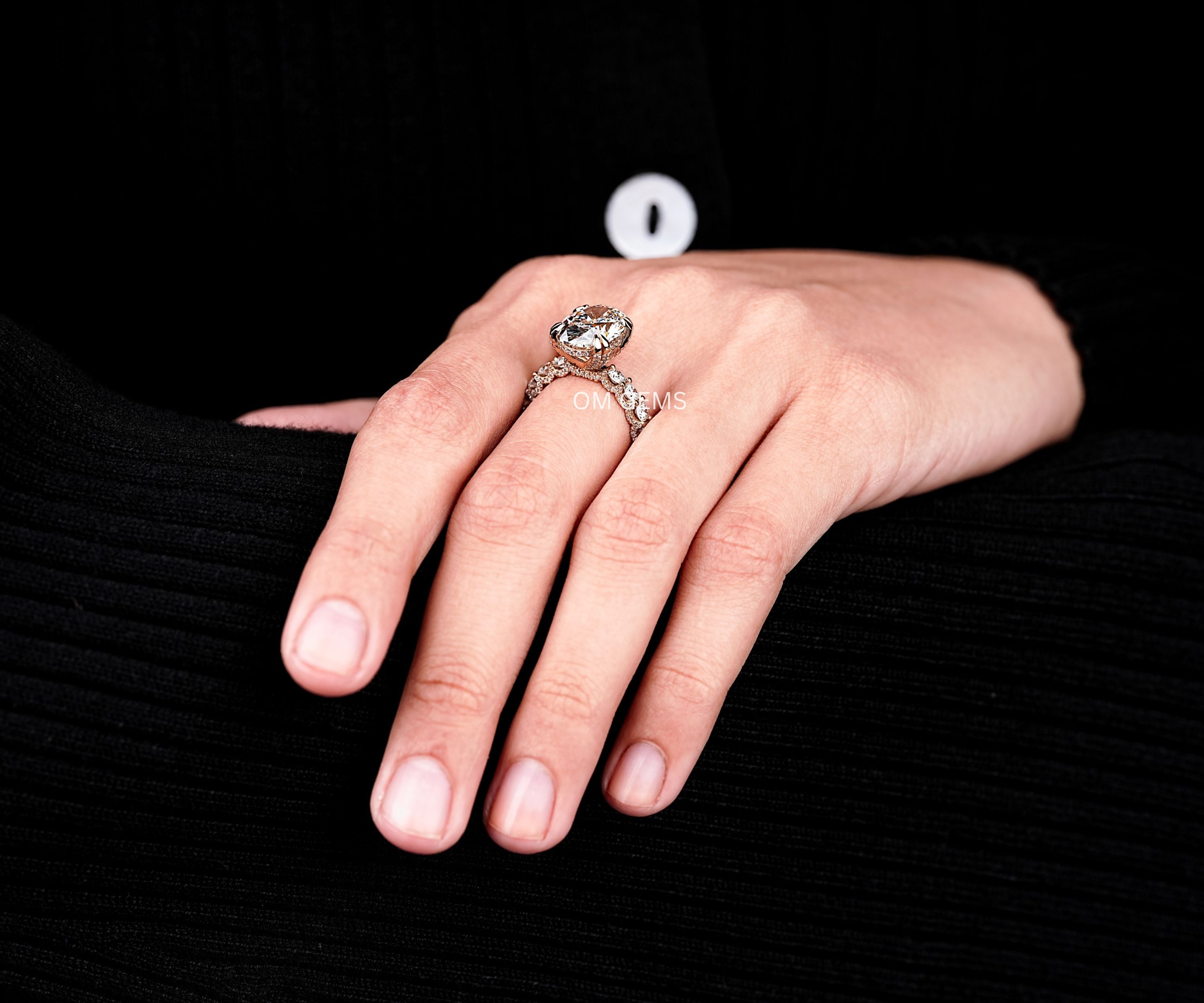 Oval Cut Lab Grown Diamond Accent Engagement Ring
