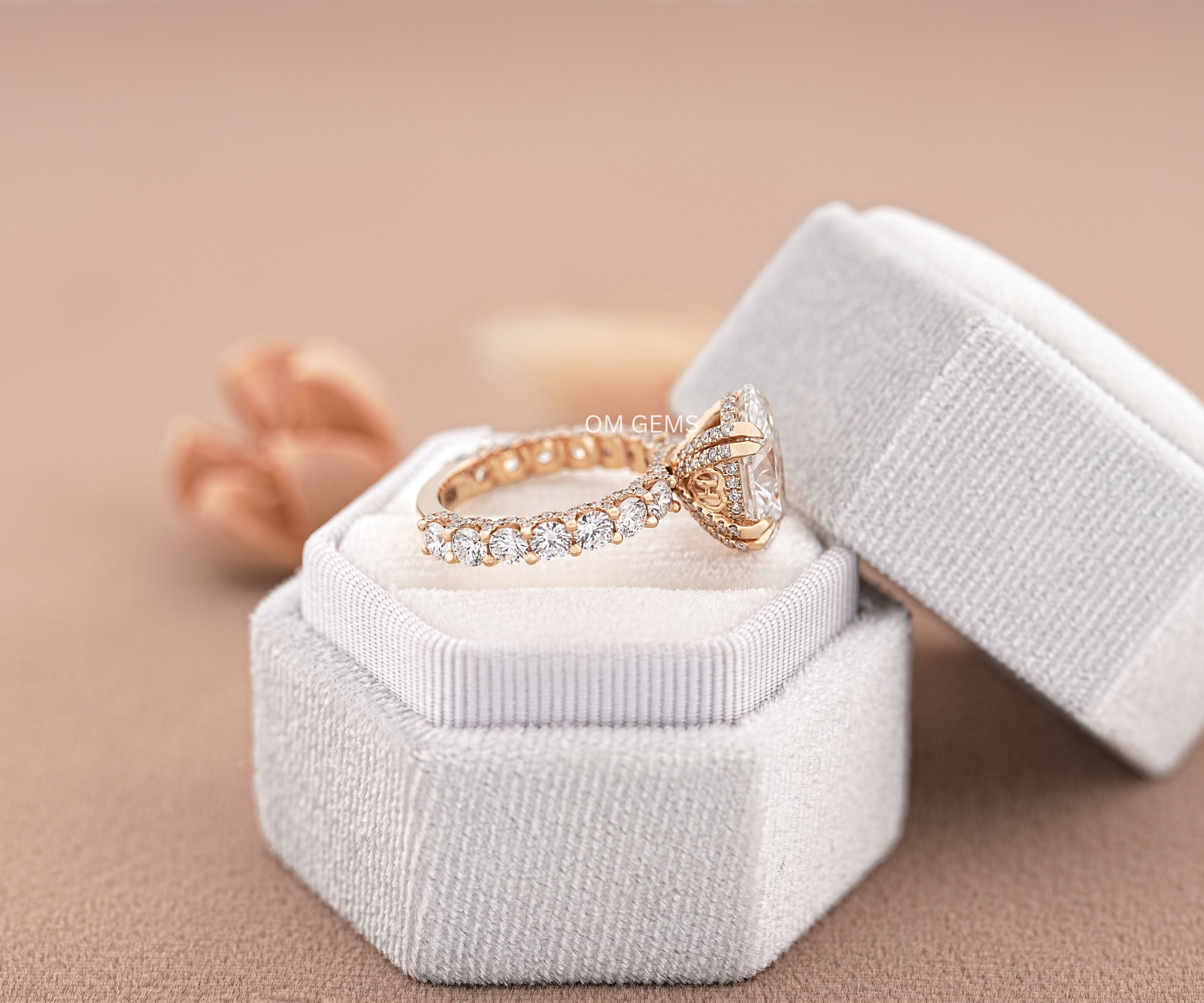 18k White Gold Lab Grown Oval Cut Diamond Accent Engagement Ring