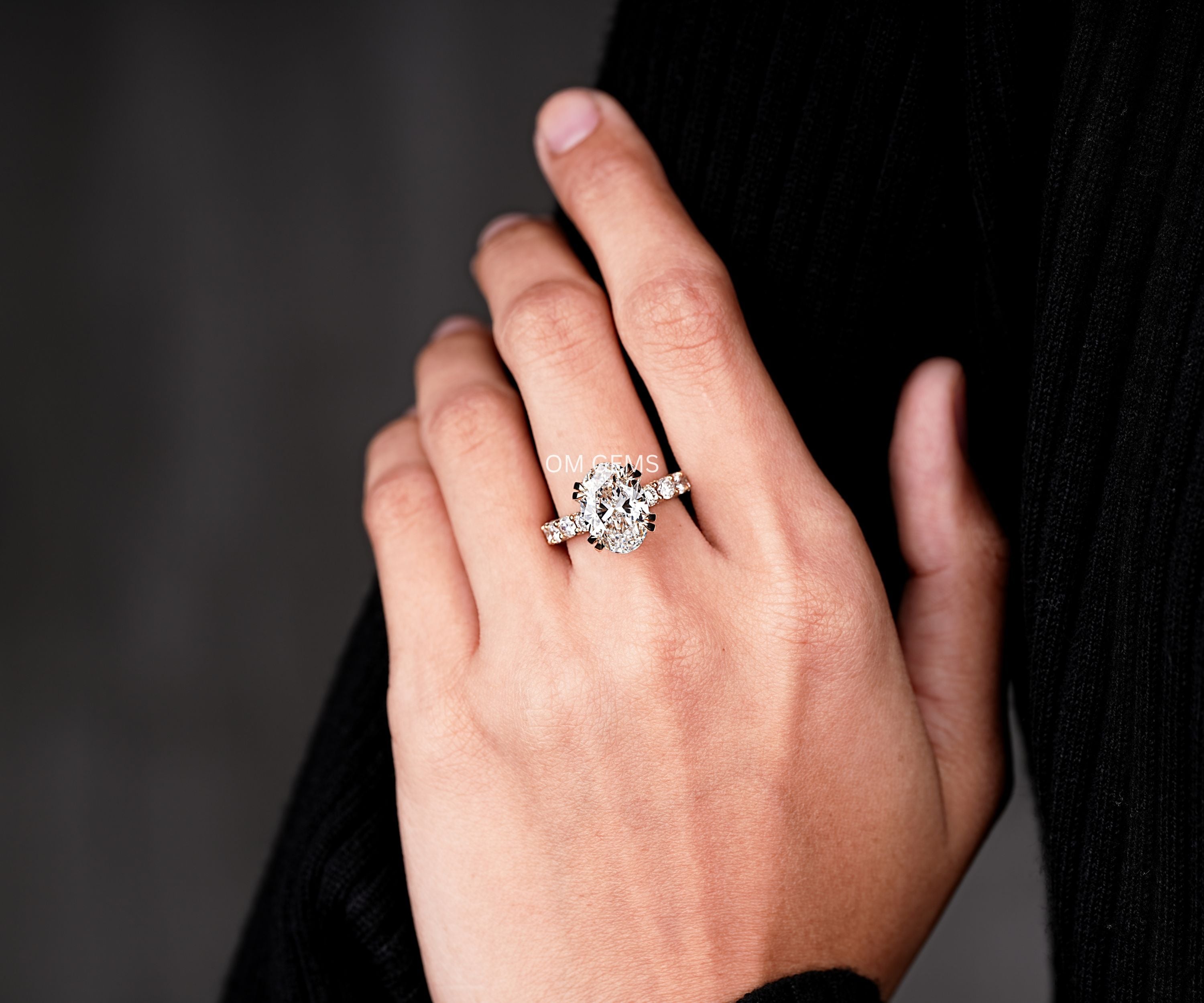 Lab Grown Oval Cut Diamond Hidden Halo Engagement Ring